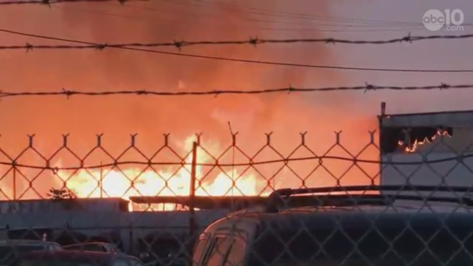 Firefighters faced big flames as they battled a fire in Stockton that burned through a pallet yard. Brittany Begley and Kurt Rivera give updates from the fire.