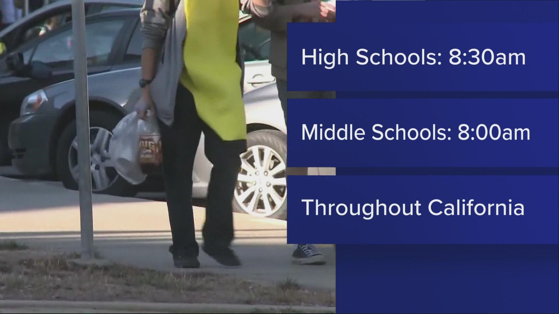 Not all students are excited for the bump in time, with high schools now starting at 8:30 a.m. and middle schools at 8 a.m. across California.