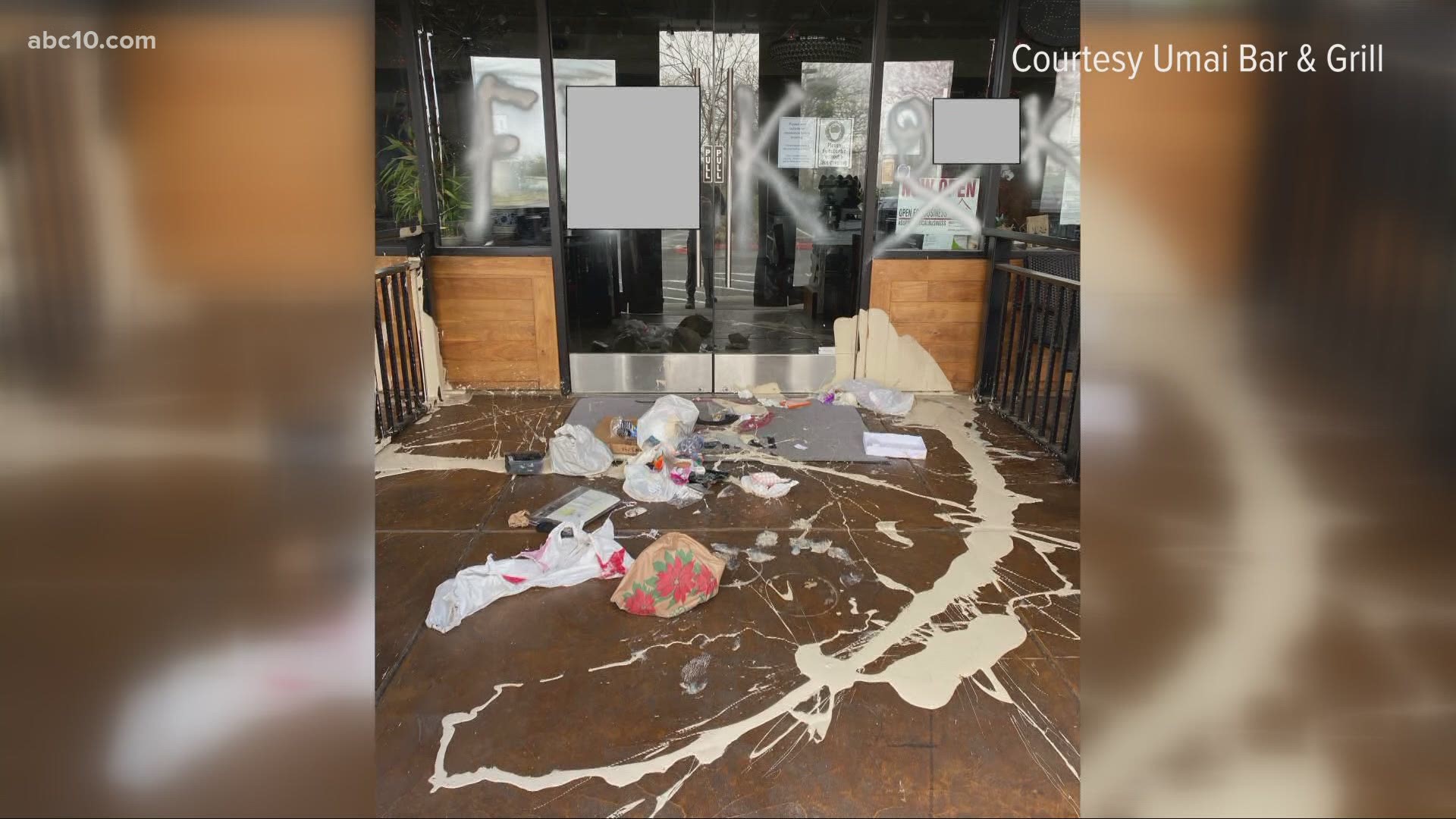 The owner of Umai Sushi Bar arrived at her restaurant Thursday morning to find the front windows of the business spray-painted with anti-Asian graffiti.