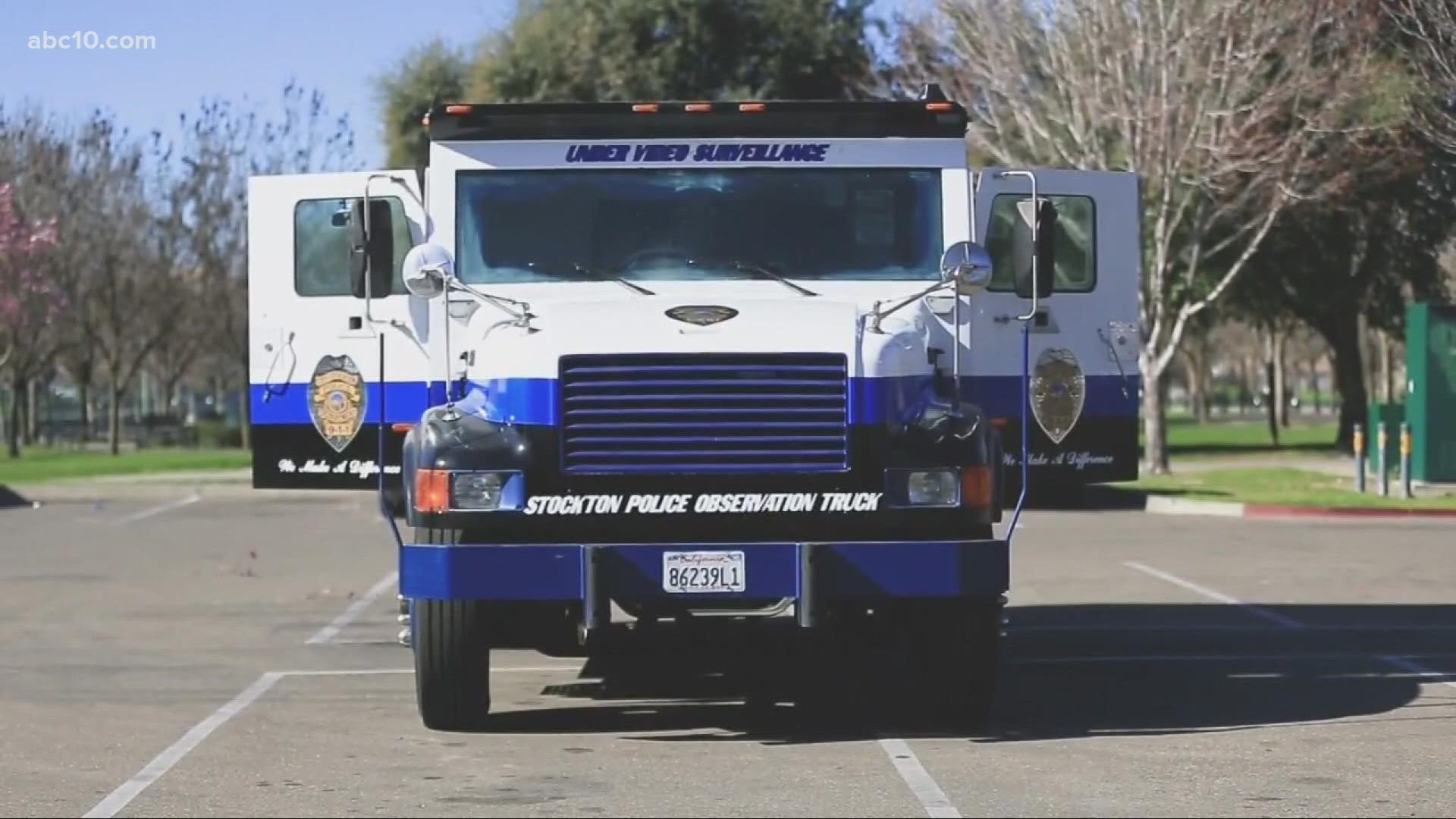 An acronym for Stockton Police Observation Truck, the 'SPOT' can detect gun shots and has a 360 degree view of any neighborhood street it passes through.