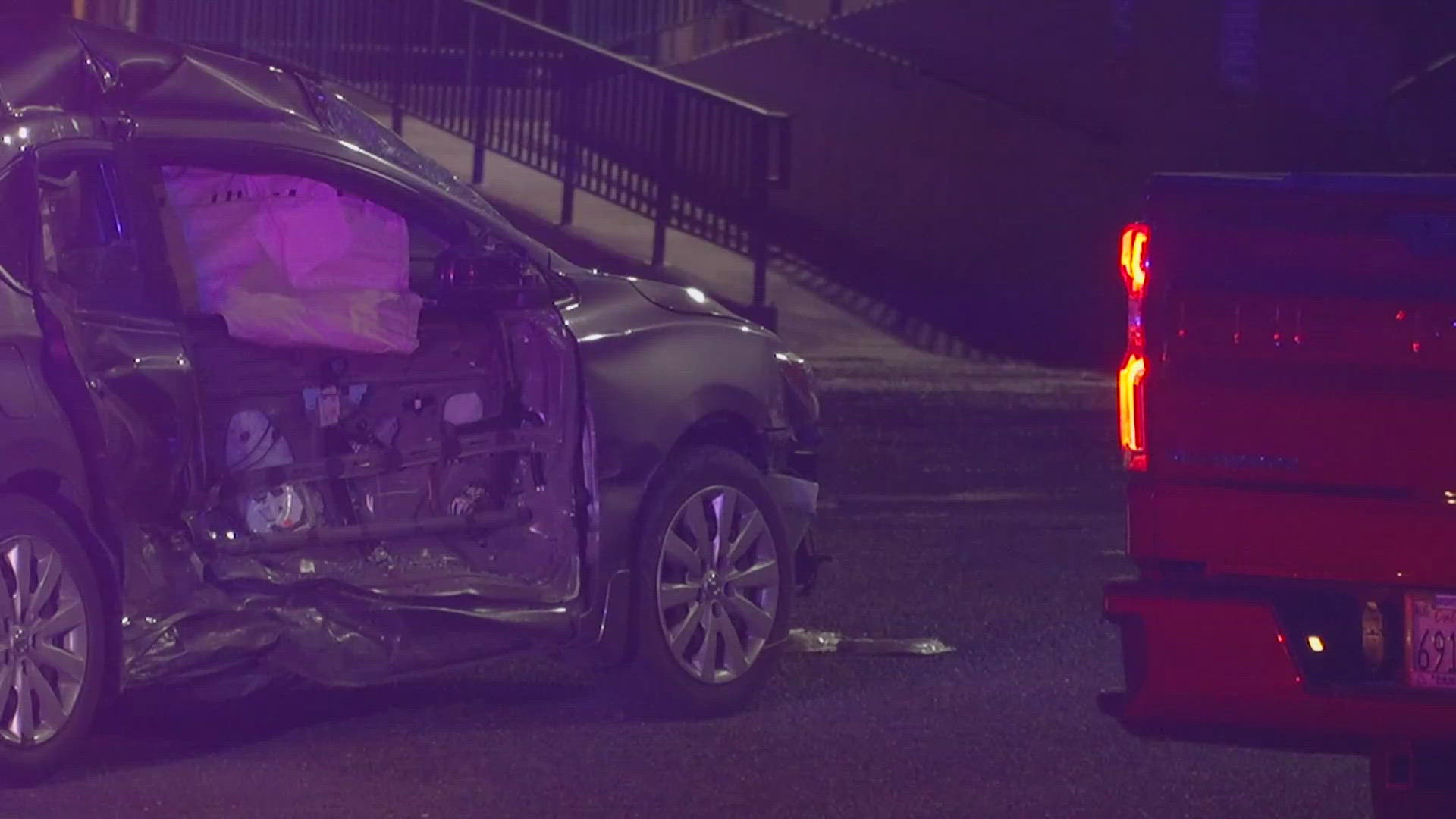 Two people are in the hospital after two vehicles went off Highway 160 in Sacramento Wednesday evening.