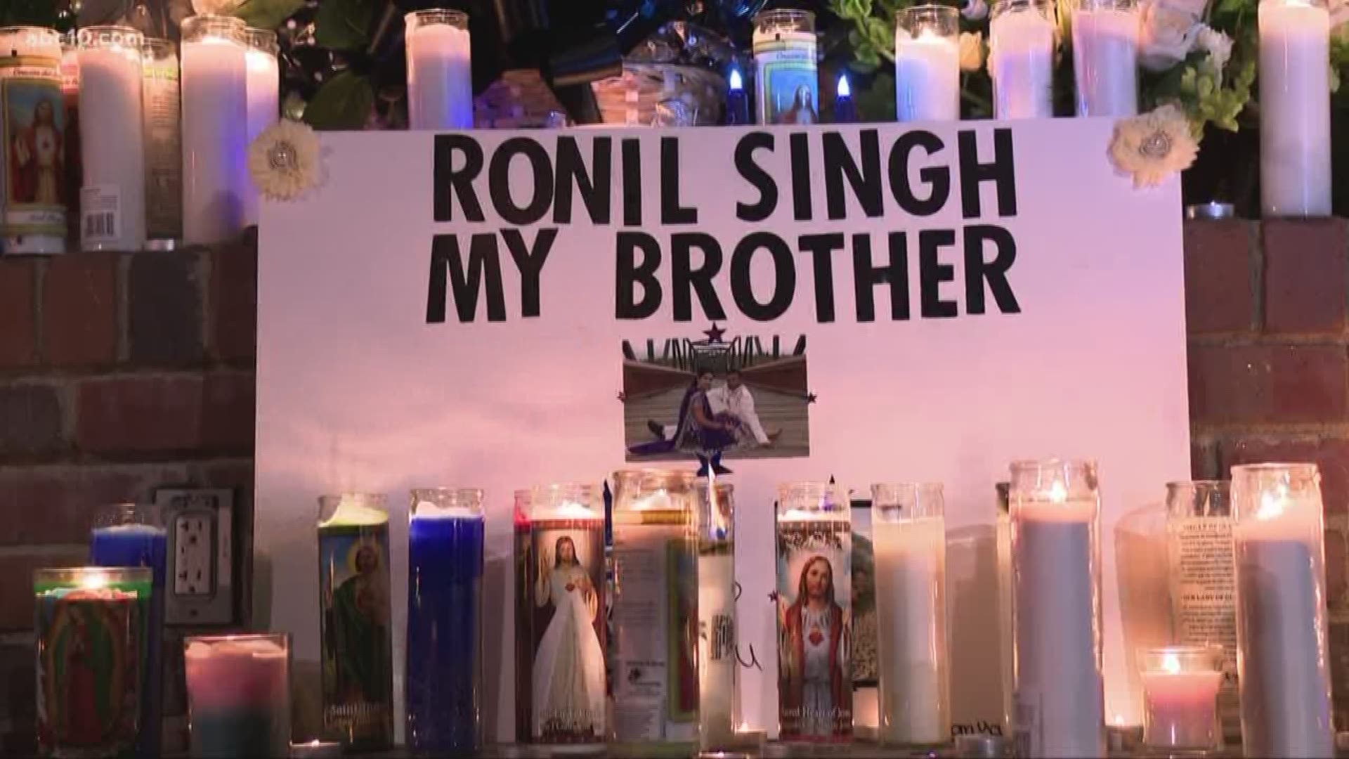 Surrounded in love and support, fallen Newman Police Cpl. Ronil Singh's wife, newborn son and family walked into the middle of the courtyard. His K9, Sam, led the way. There was a simple prayer for peace – “We ask for your comfort, your strength.” – before people chose to share how Singh touched their lives.