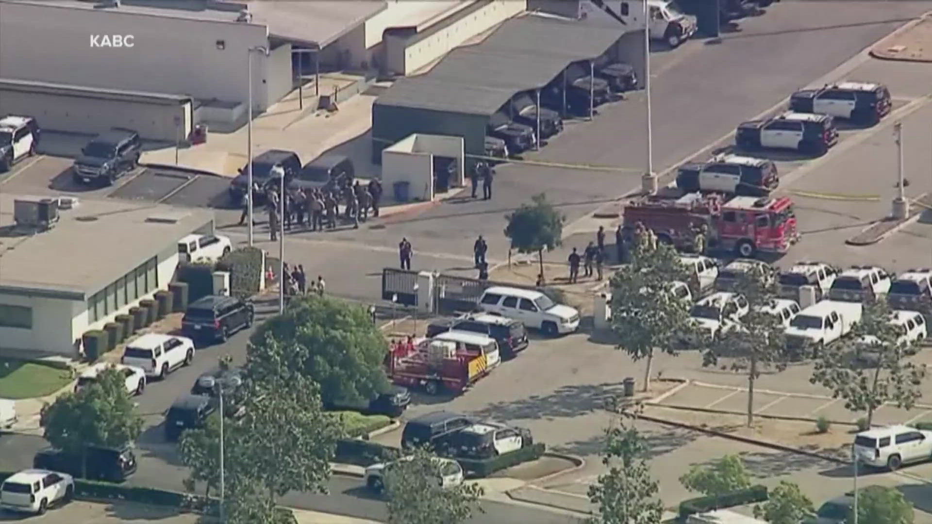 Aerial footage shows the explosion happened in a parking lot filled with sheriff patrol cars and box trucks.