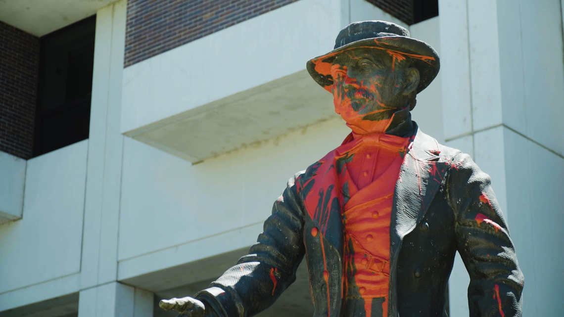 Statue of John Sutter vandalized at Sutter's Fort in Sacramento | abc10.com