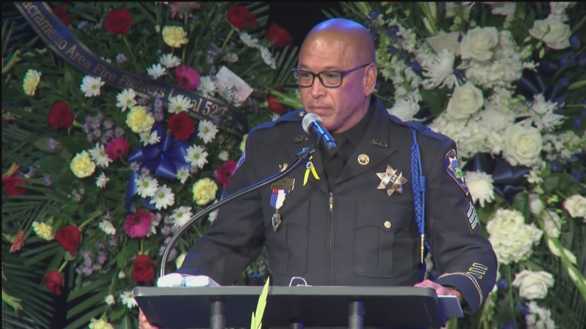 At the memorial for Sacramento Police Officer Tara O'Sullivan, Sgt. Fred Ferrer with the Martinez Police Department shares his memories. Sgt. Ferrer was a mentor to Officer Tara O'Sullivan and a friend of the O'Sullivan family.