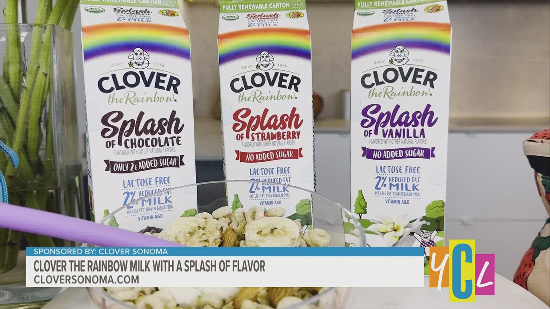 The all-new milk with a Splash of Flavor comes in three delicious flavors: chocolate, strawberry, and vanilla! This segment is paid for by Clover Sonoma.