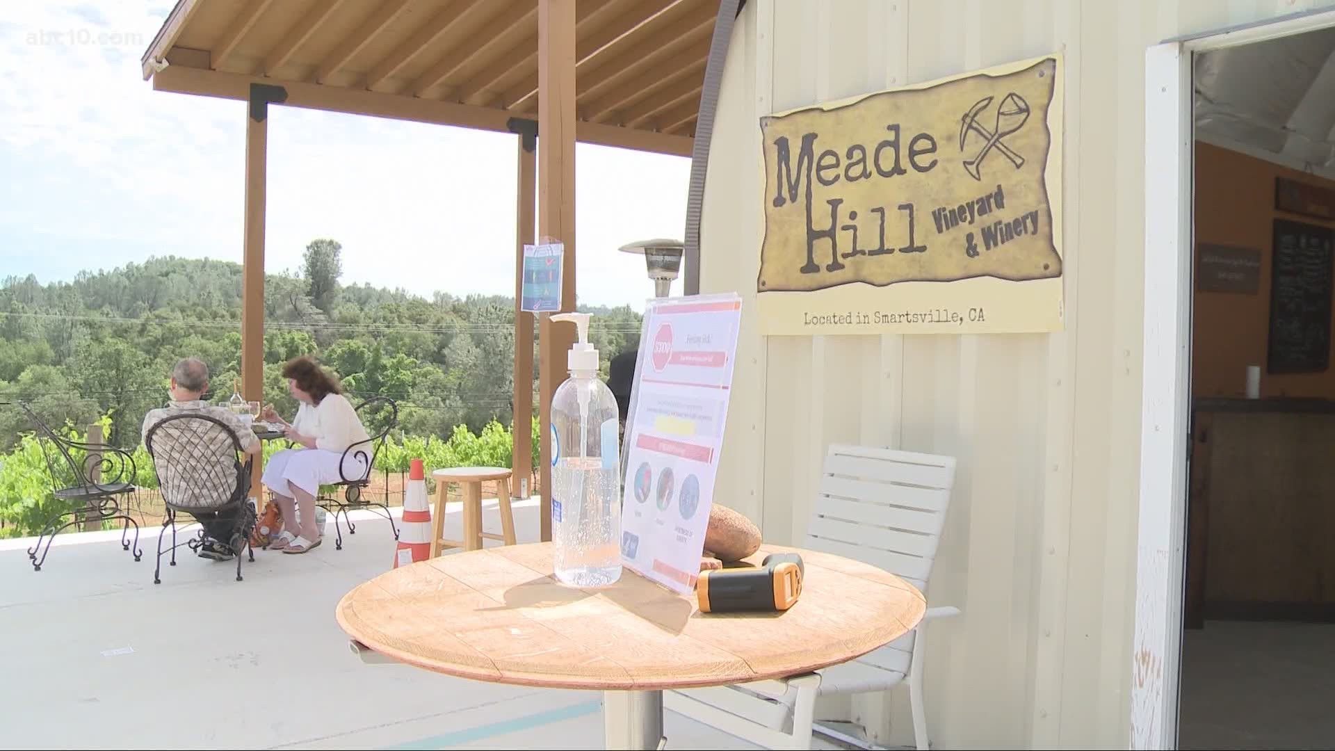 Meade Hill Winery in Yuba County held a socially distant reopening celebration, even though wineries and tasting rooms are not permitted to open yet.