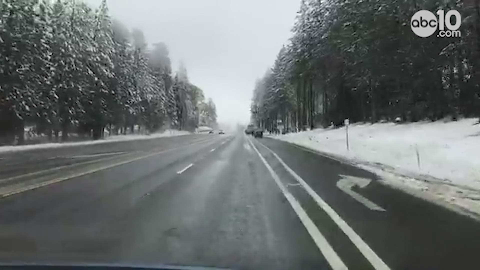 A look at the conditions heading north on Highway 50 near Pollock Pines. Mike Duffy shows us the snow and the area where drivers are stopping to chain up.