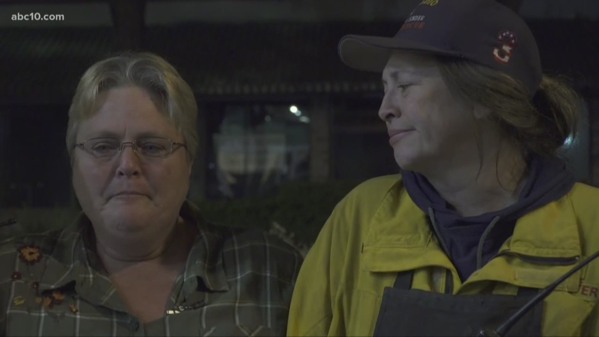 Two sisters, one of them a volunteer firefighter, met up in Oroville Monday night after several days apart due to the Camp Fire.