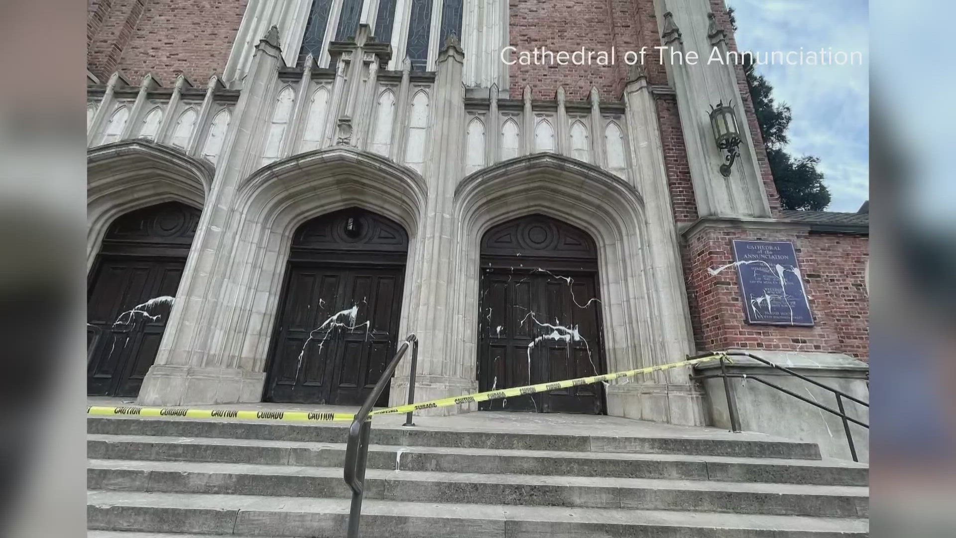 In a Facebook post, the church said that a maintenance worker and parishioner helped to clean up the church's doors.