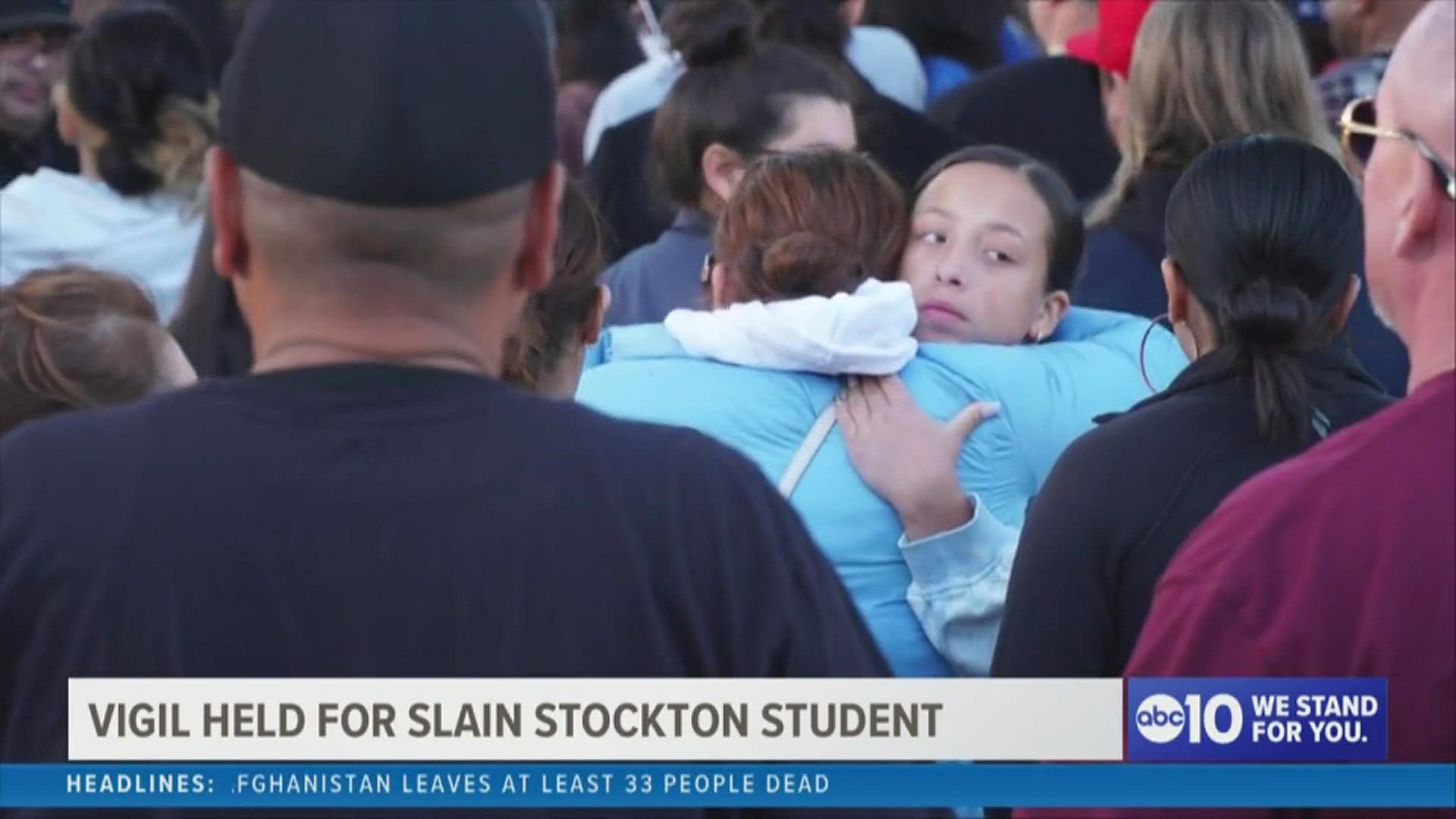 Family and friends of 15-year-old Alycia Reynaga gathered at Stagg High School in Stockton Friday night to hold a vigil for the teen, killed Monday while at school
