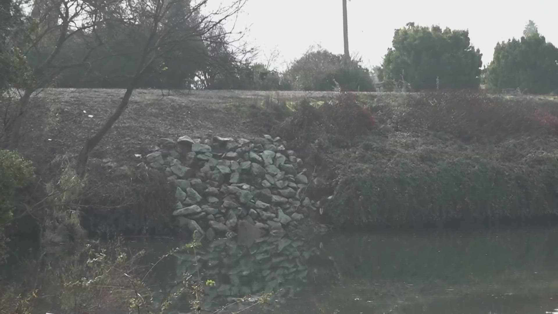 The Department of Water Resources says it surveyed erosion to the levee by boat Thursday.