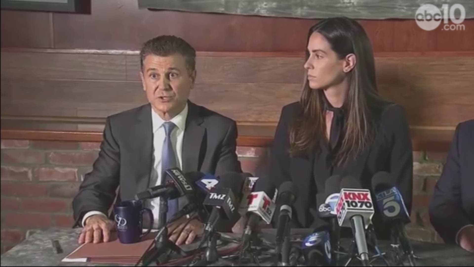 Kelli Tennant and her lawyer Garo Mardirossian have a press conference after filing a lawsuit for an alleged sexual assault.