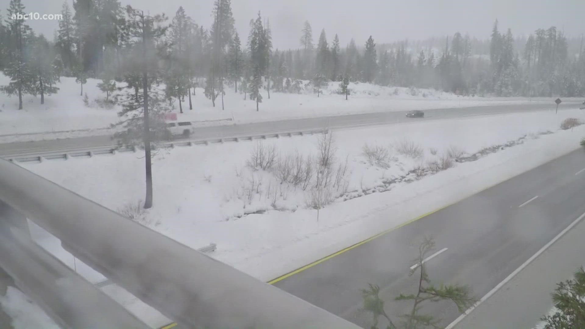 At the Yuba Pass exit on I-80, our Becca Habegger shows us the snow plows, heavy winds and ongoing snow fall hitting drivers on Monday.