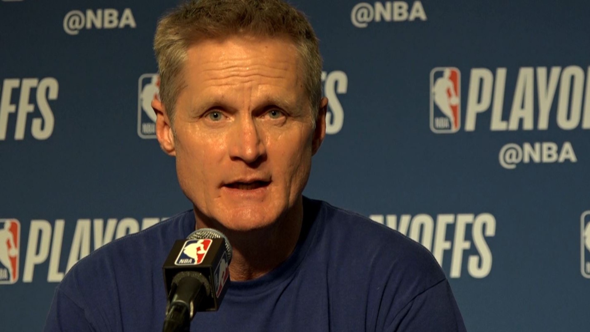 Warriors head coach Steve Kerr talks about Saturday's Game 1 playoff victory over the Los Angeles Clippers, the NBA playoff record set by Stephen Curry, the moment between Patrick Beverley and Kevin Durant that led to their ejection and the playoff debut of DeMarcus Cousins.