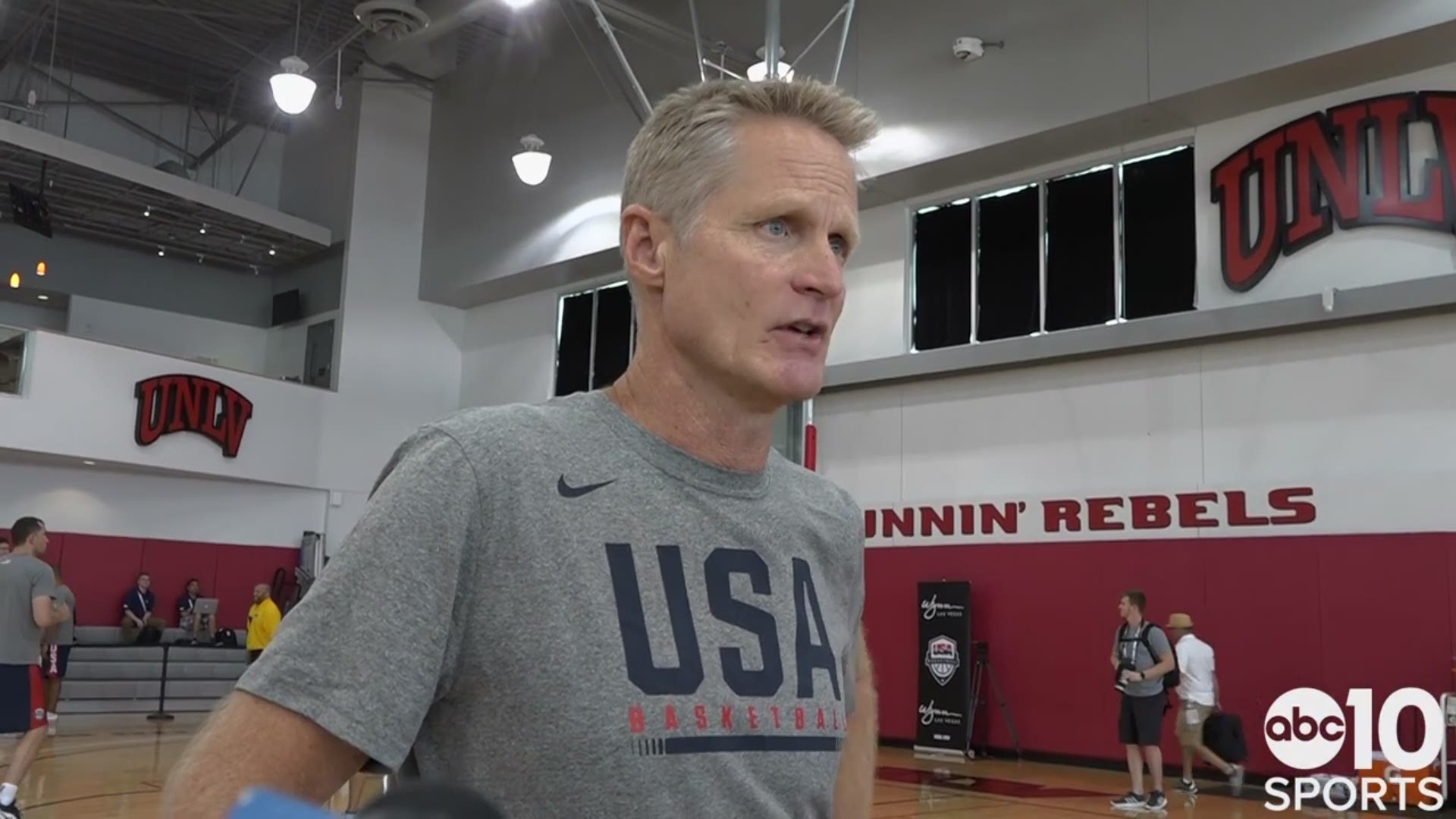 Golden State Warriors head coach Steve Kerr, who serves as an assistant coach for USA Basketball, talks about Kings players De'Aaron Fox and Harrison Barnes, and also has strong words for Senate Majority Leader Mitch McConnell and President Donald Trump following last week's mass shootings.