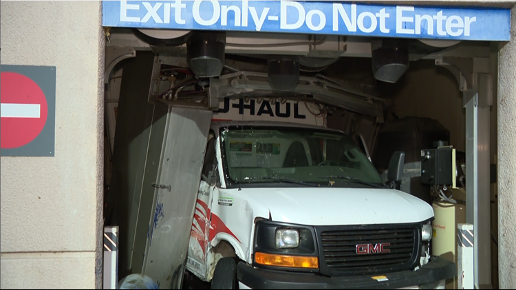 Drunk driver crashes stolen U-Haul into car wash | abc10.com