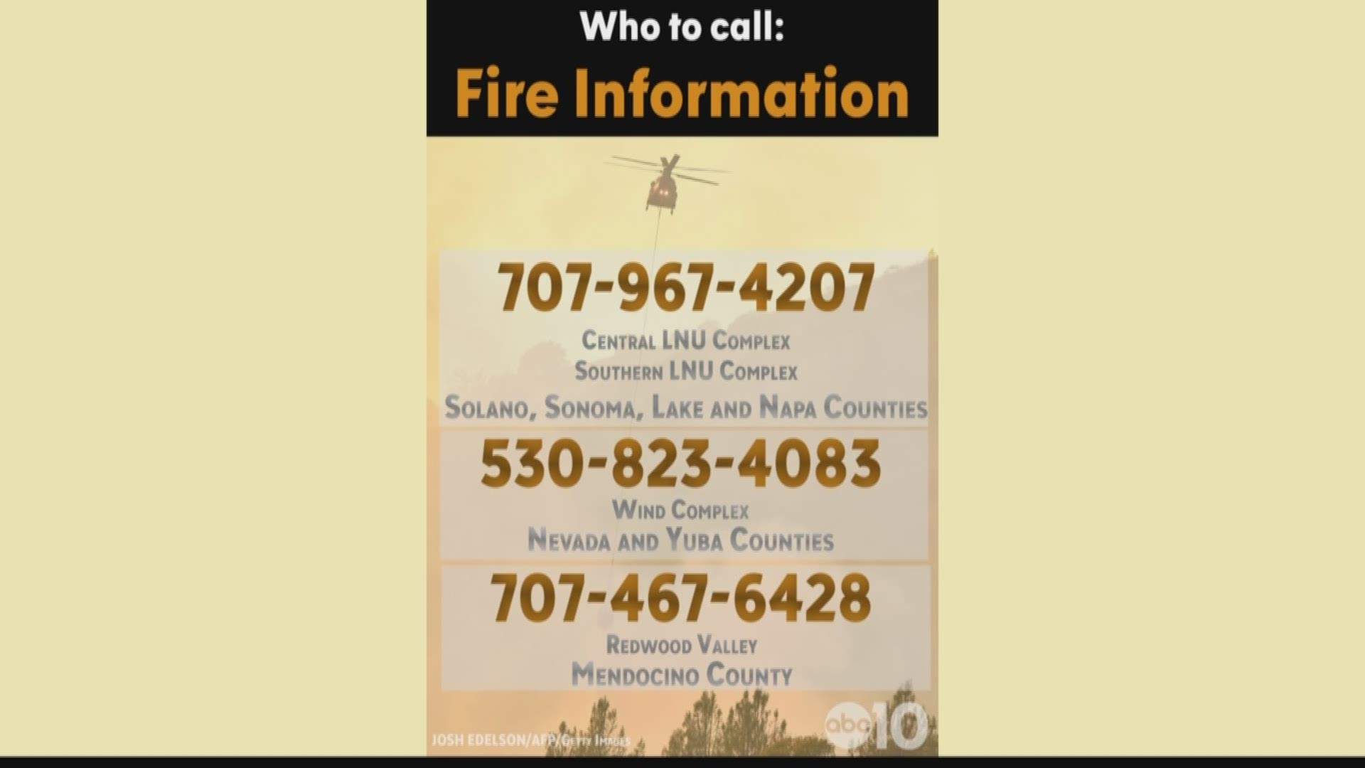 The three phone numbers will connect you to fire officials in each specified county. (Oct. 14, 2017)