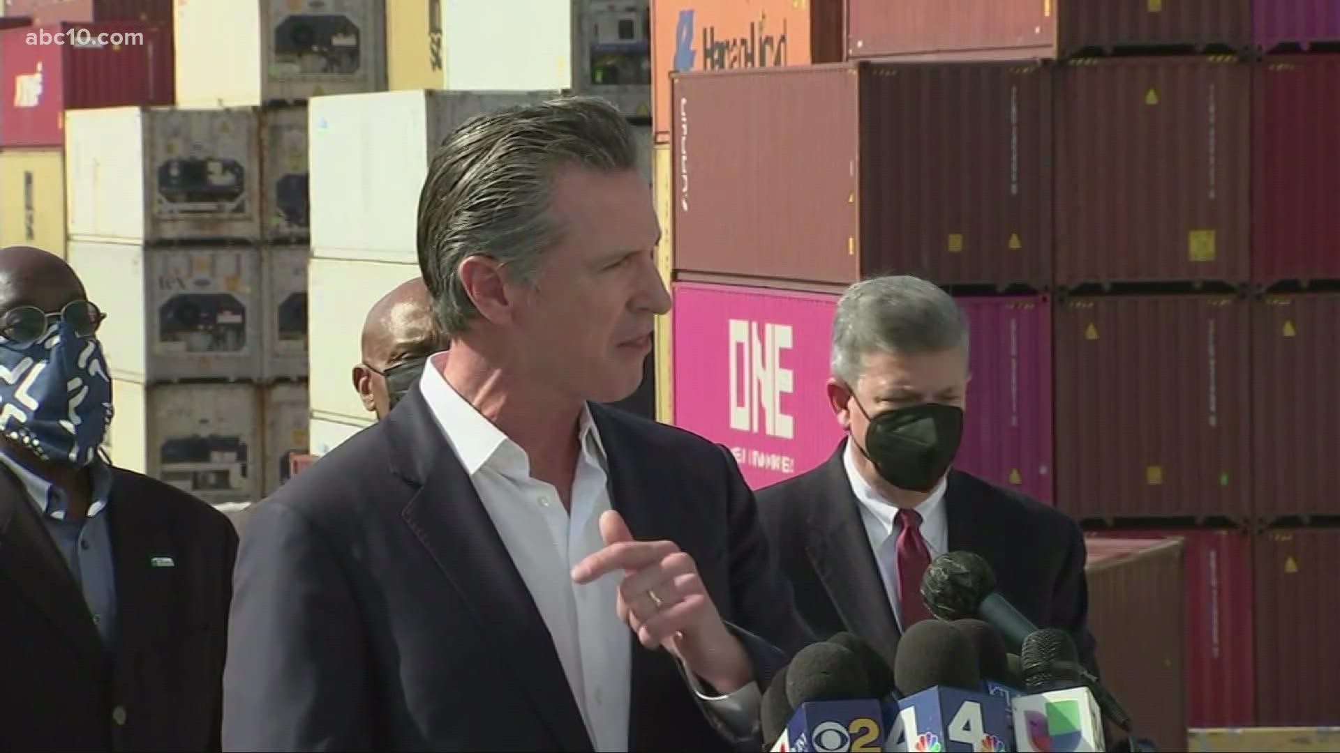 Today, Gov. Newsom was in Los Angeles, CA speaking about the ships stuck in the water and his plans to decrease the stress.