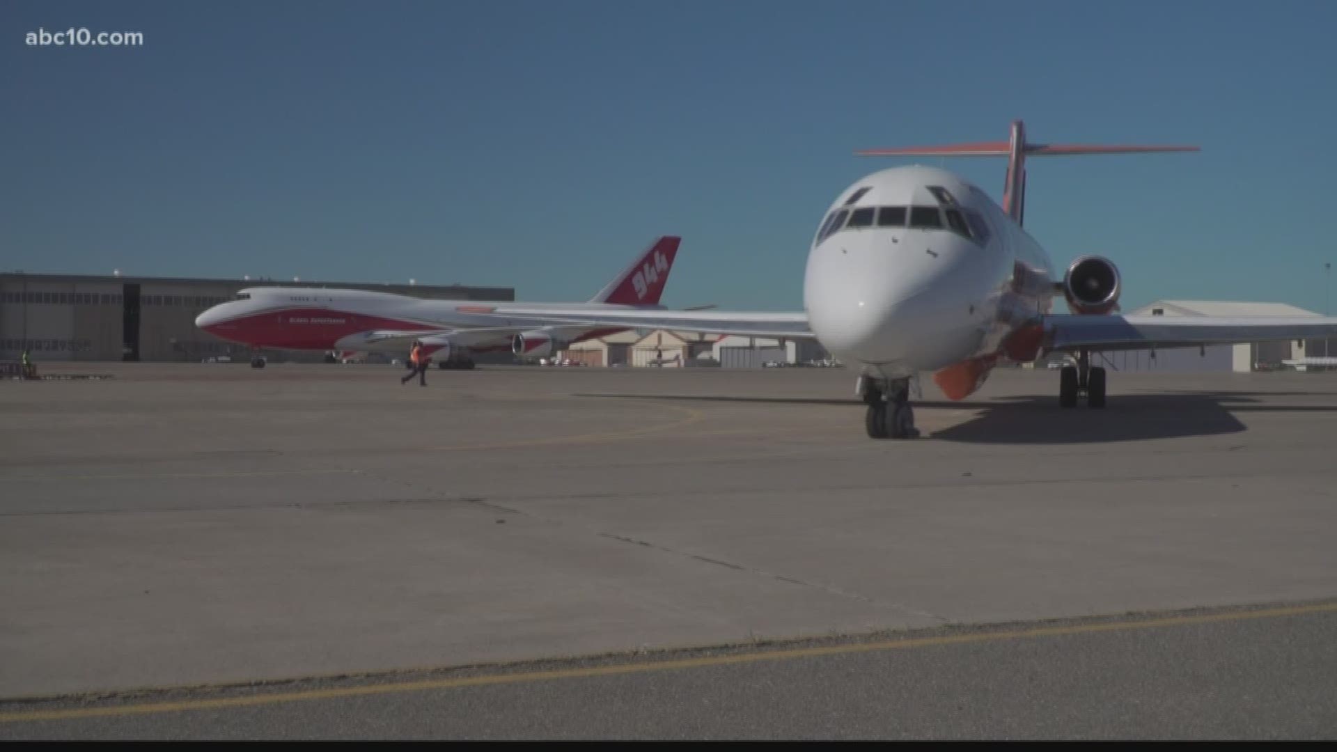 At the Cal Fire's largest reload base, crews are working quickly to reload the world's largest firefighting aircraft, headed to the 35,000 acres Klamathon fire near the California Oregon border. 