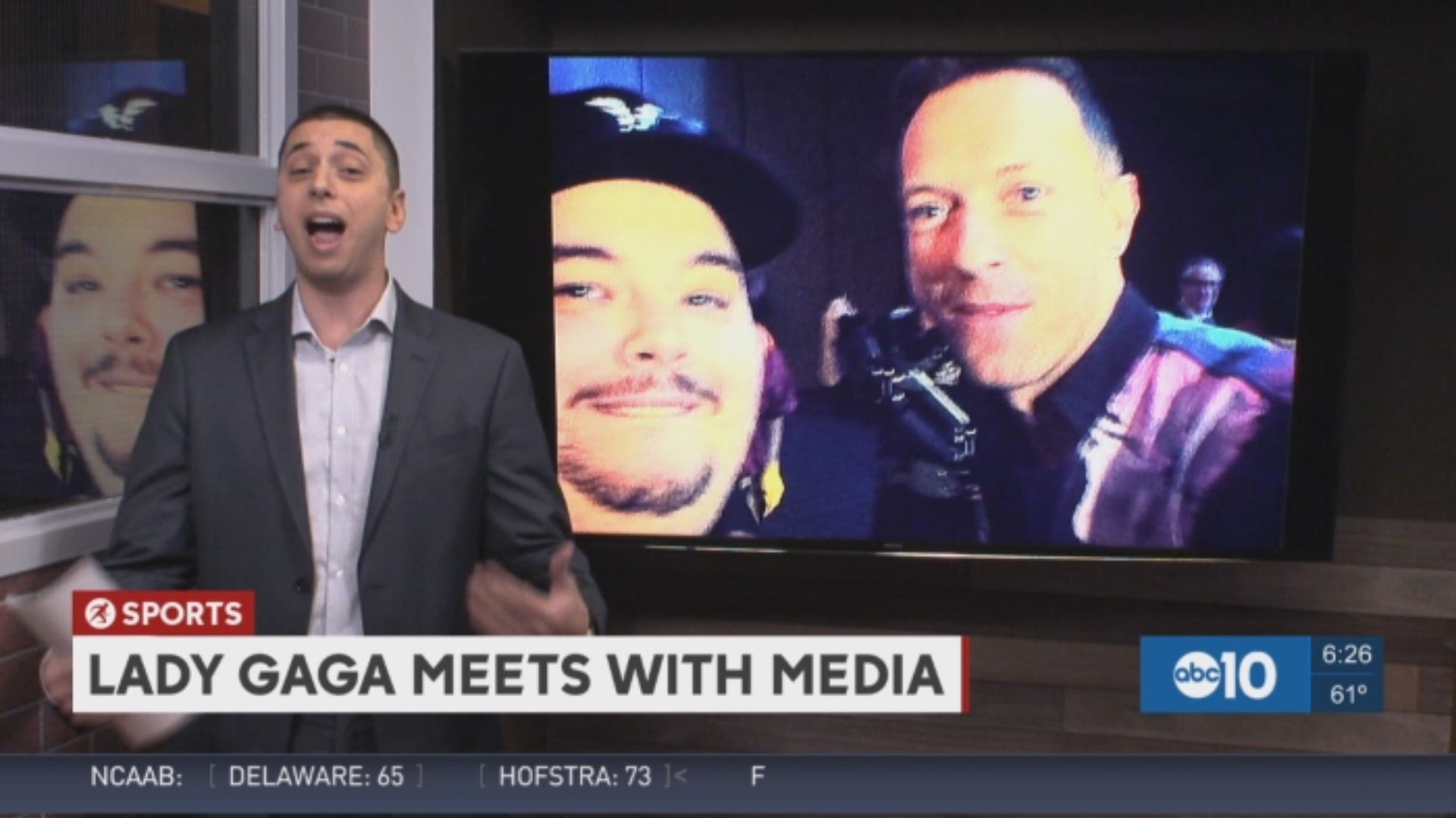 ABC10's Pierre Noujaim has always dreamed of meeting Lady Gaga and while trying to beat out sports producer Sean Cunningham's selfie with last year's Super Bowl halftime performer - Chris Martin of Coldplay - he finally did on Thursday...sort of.
