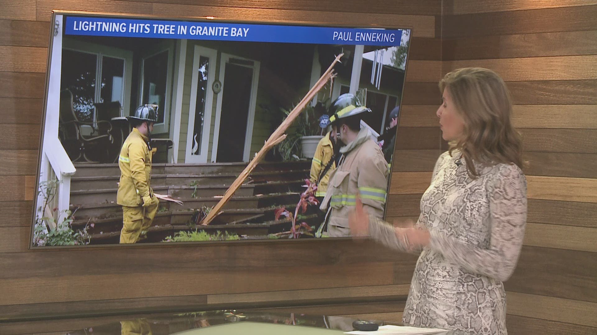 Lightning strikes a Redwood tree in Granite Bay. The power of the strike literally blew off part of the tree and caused damage to the homes electrical system