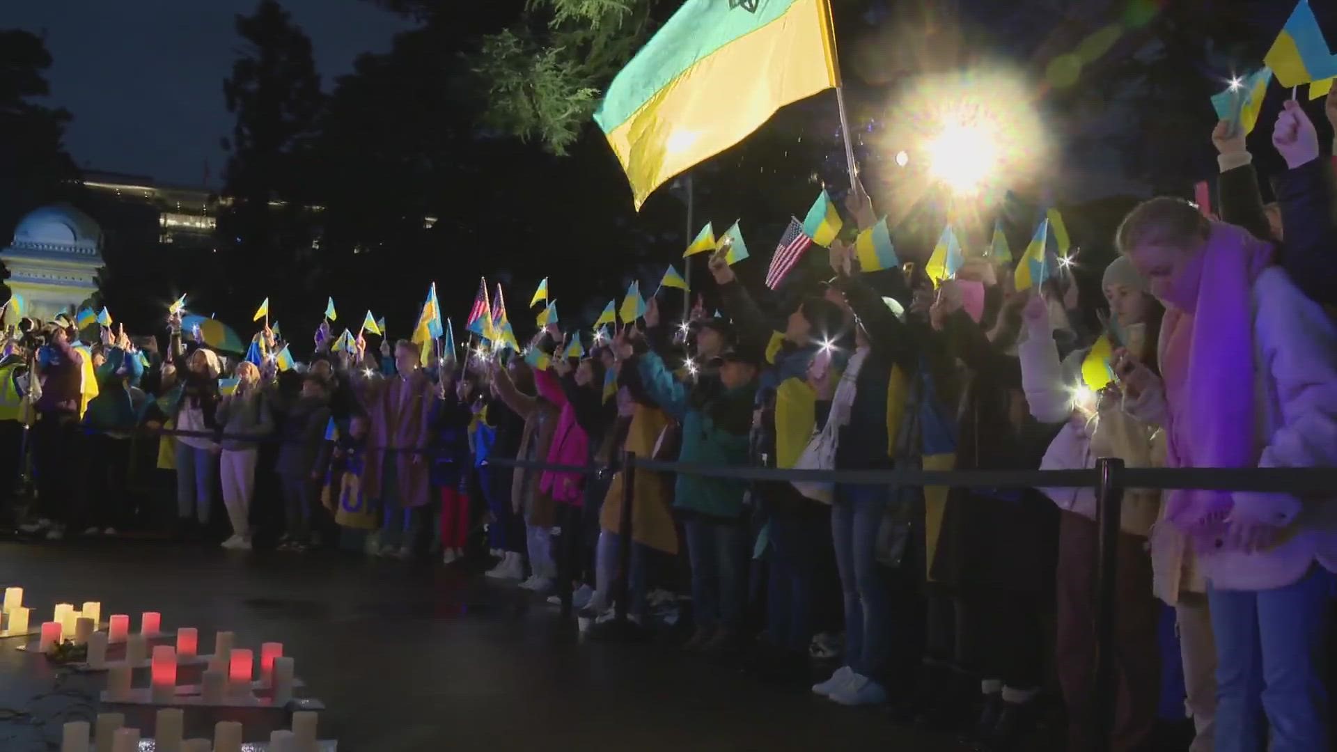 The rally brought hundreds of people together in support of Ukraine exactly one year after the Russian-Ukraine war began.