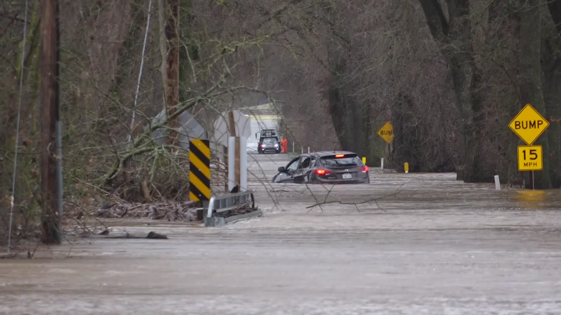 ABC10 Reporter Kevin John was in Sloughhouse Thursday, where crews were called to pull a car out of floodwaters.  With the second of two heavy storms still coursing through Northern California, travelers are encouraged to check conditions before hitting the road.