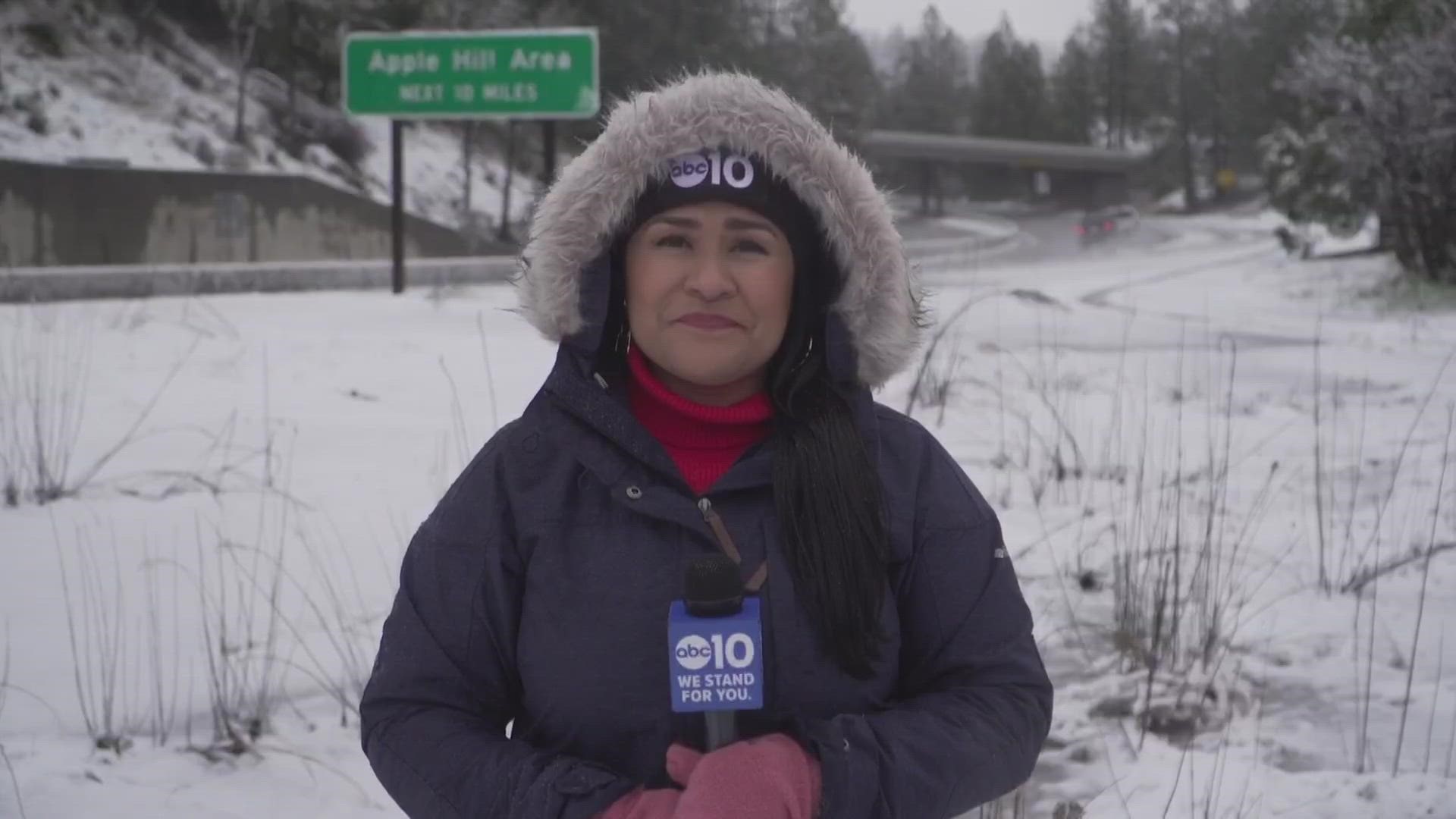 ABC10's reporter Roxanne Elias is near downtown Placerville on Highway 50, speaking to residents about dangerous road conditions.