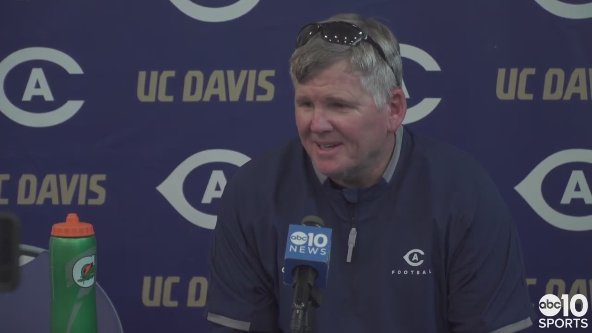 UC Davis Aggies head football coach Dan Hawkins talks about the season opener coming up at Cal, the matchup with the Golden Bears, the preseason accolades for quarterback Jake Maier and his former star wide receiver making a name for himself with the Oakland Raiders.