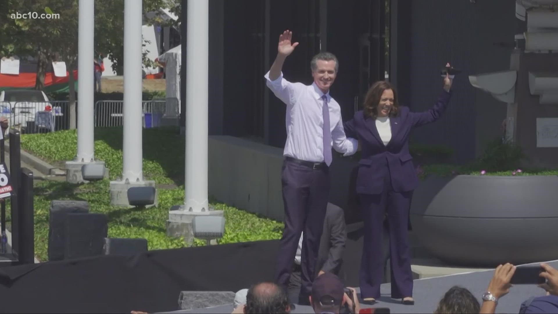 Vice President Harris campaigned with Gov. Newsom in the Bay Area Wednesday, President Biden expected next week for final push.