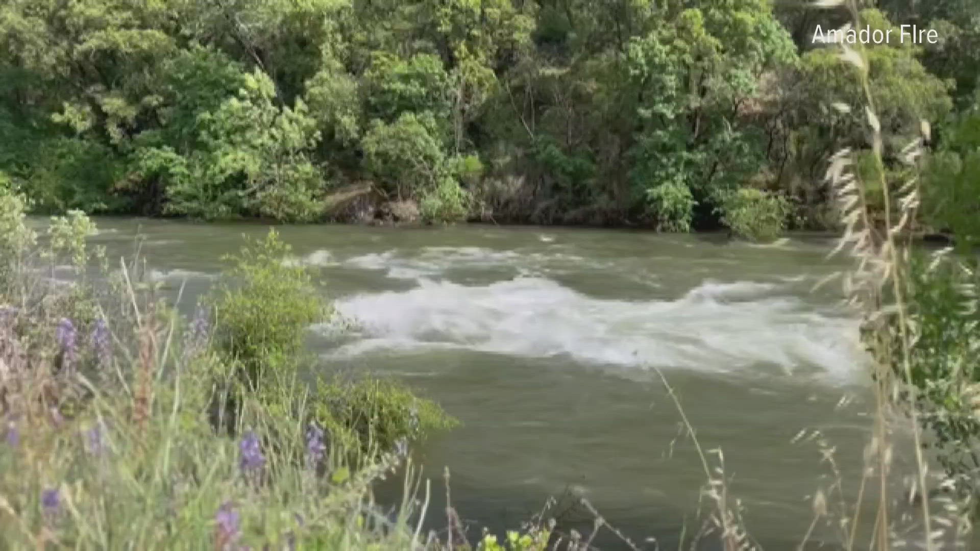 First responders in Amador County rescued a woman who was stranded in the middle of the Mokelumne River Thursday afternoon, officials say.