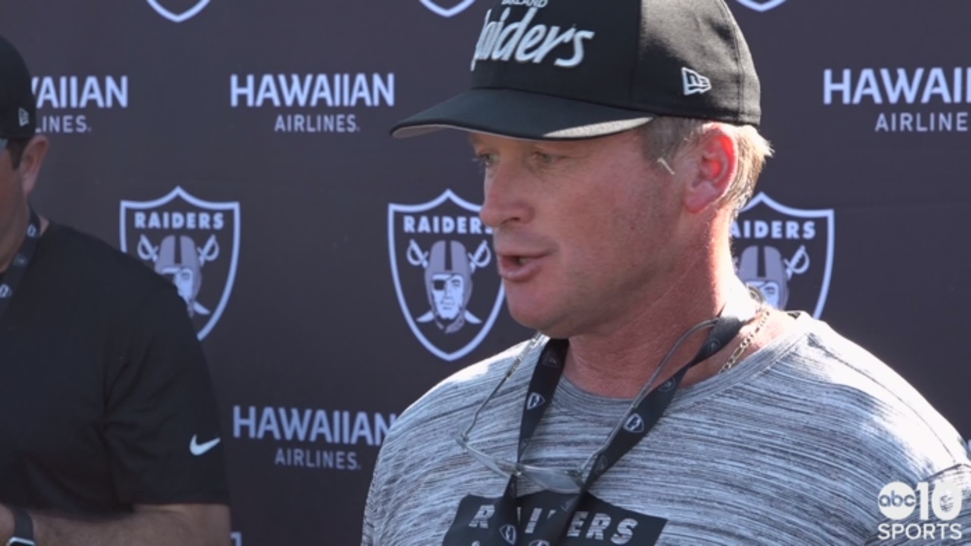 Oakland Raiders head coach Jon Gruden discusses Monday's training camp, the team likely moving on from holdout Vadal Alexander, impressions of rookie Kolton Miller and being back in Napa in his second coaching stint with the silver and black.