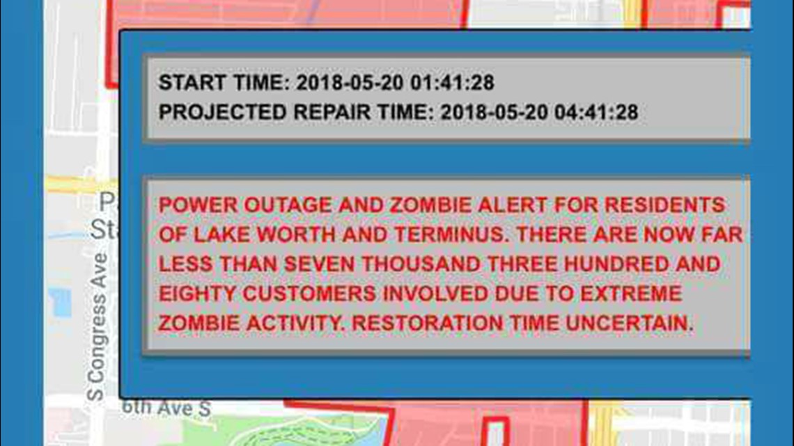 Florida city warns of 'extreme zombie activity' during power outage, Florida