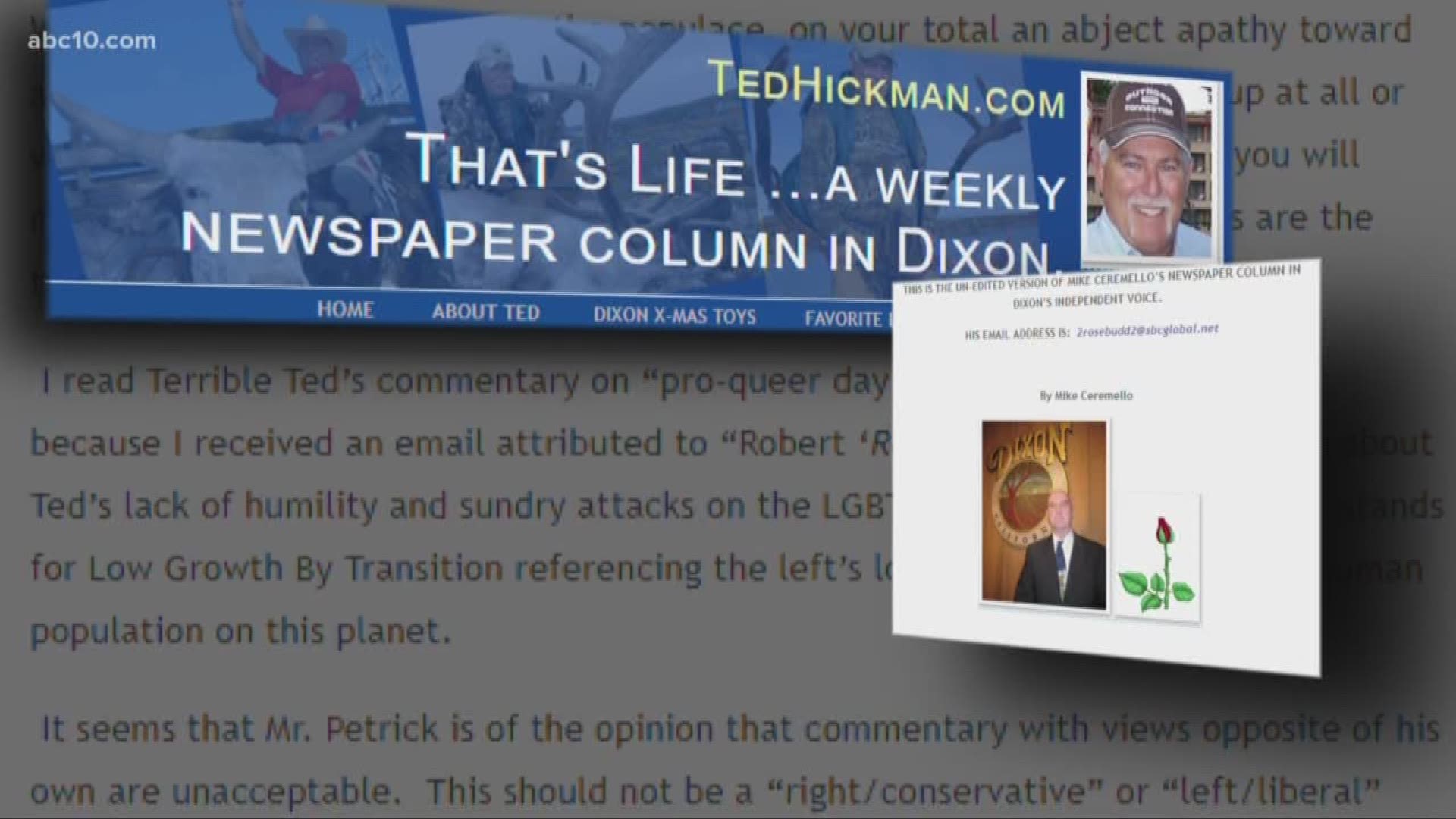 A 20 -year-old Dixon man is speaking out and sharing a past experience he had with controversial Vice Mayor Ted Hickman and former Dixon Vice Mayor Mike Ceremello. At the time he was only 15-years-old.