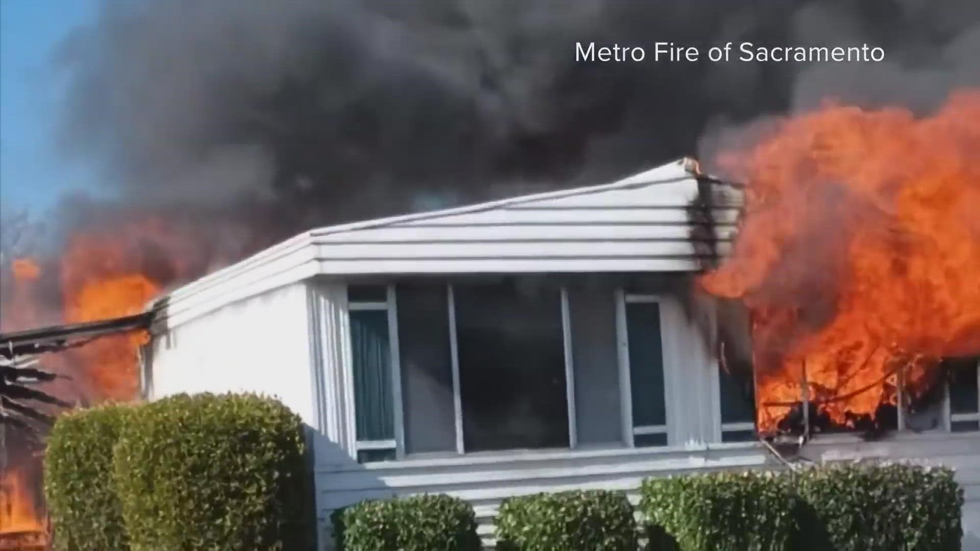 Sacramento Metro Fire officials said Friday a fire erupted at a family home in North Highlands — the family was able to escape but lost their dog.