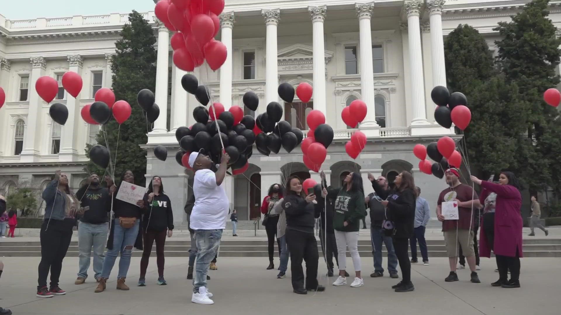 Tyre Nichols' sister and others released balloons in front of the capitol to honor him, Friday.