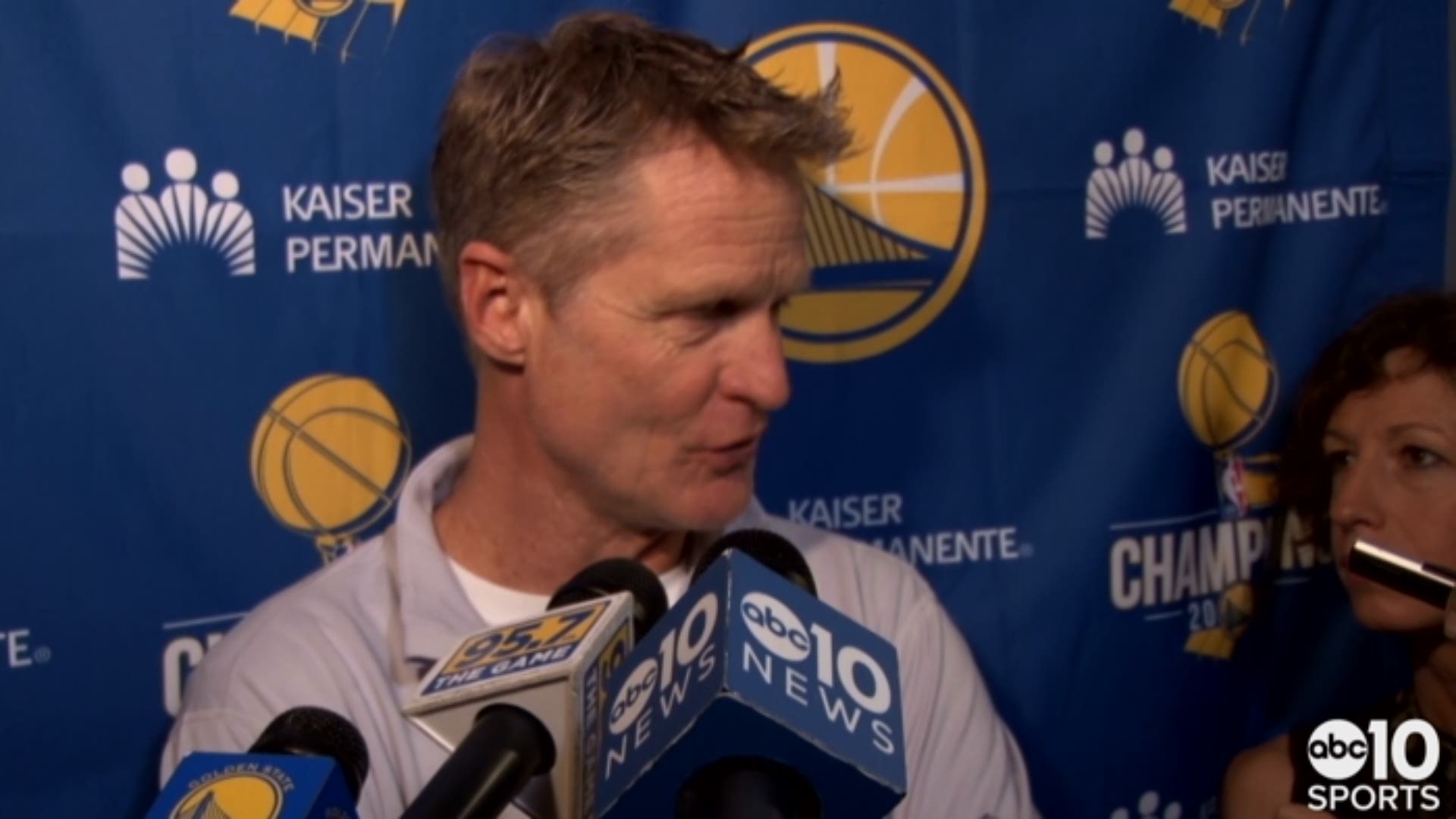Prior to facing the Kings in Sacramento on Saturday night, Golden State Warriors head coach Steve Kerr talks about supporting the Stephon Clark protests, why his team didn't attend Matt Barnes rally that afternoon and admiring the Kings' young talent.