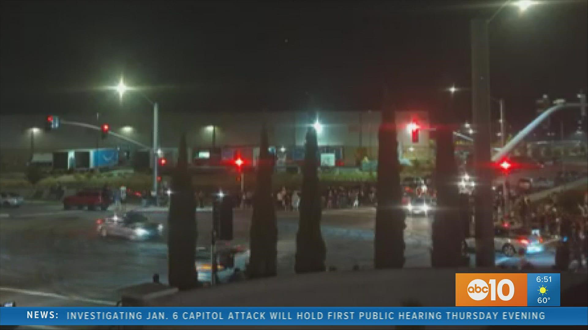 Video submitted to ABC10 shows several vehicles blocking the streets at the intersection of Southport Parkway and Ramos Drive.