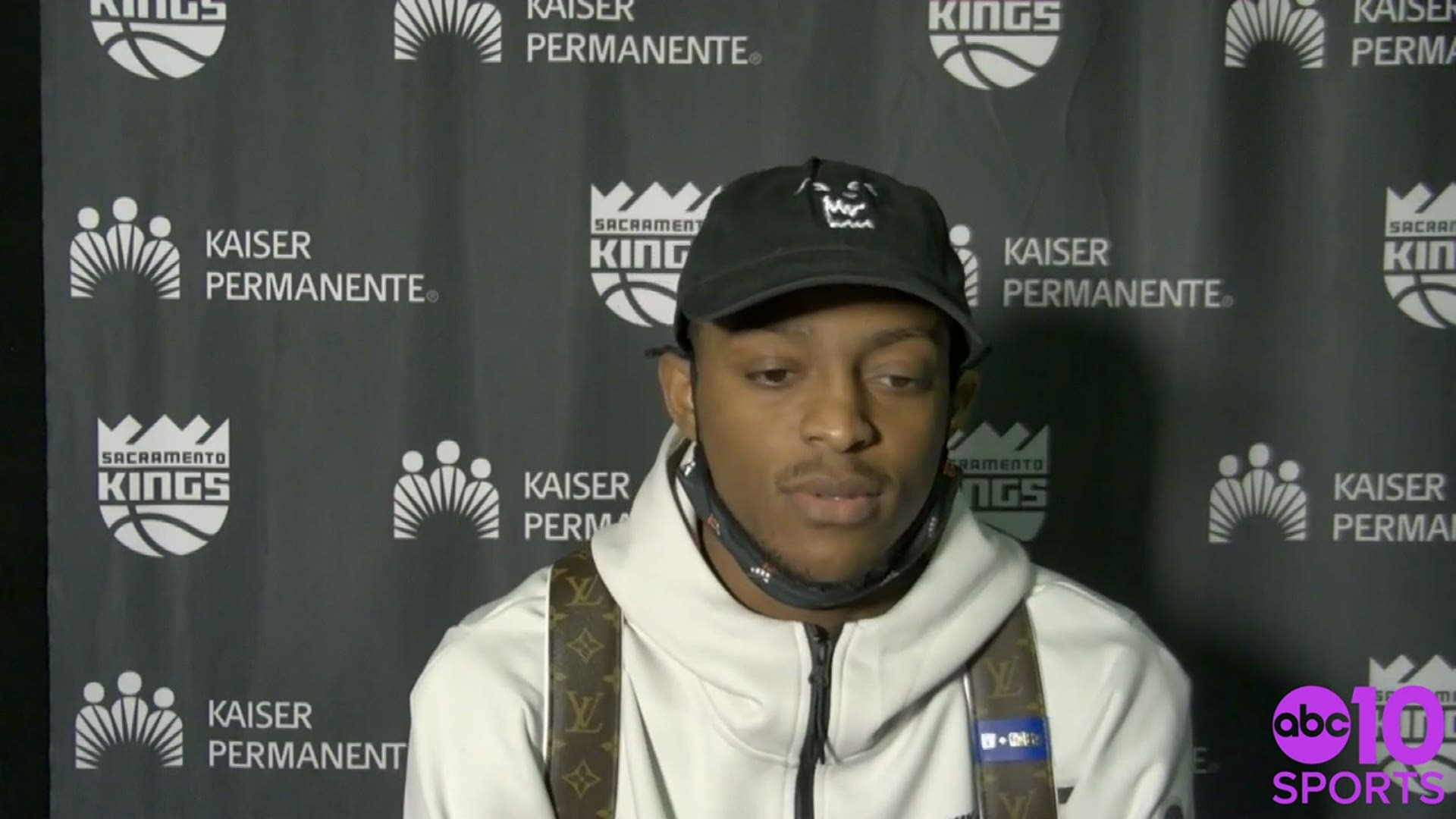 (WARNING: LANGUAGE) Kings point guard De'Aaron Fox talks about Monday's 137-106 loss to the Golden State Warriors and off-court distractions possibly impacting them.