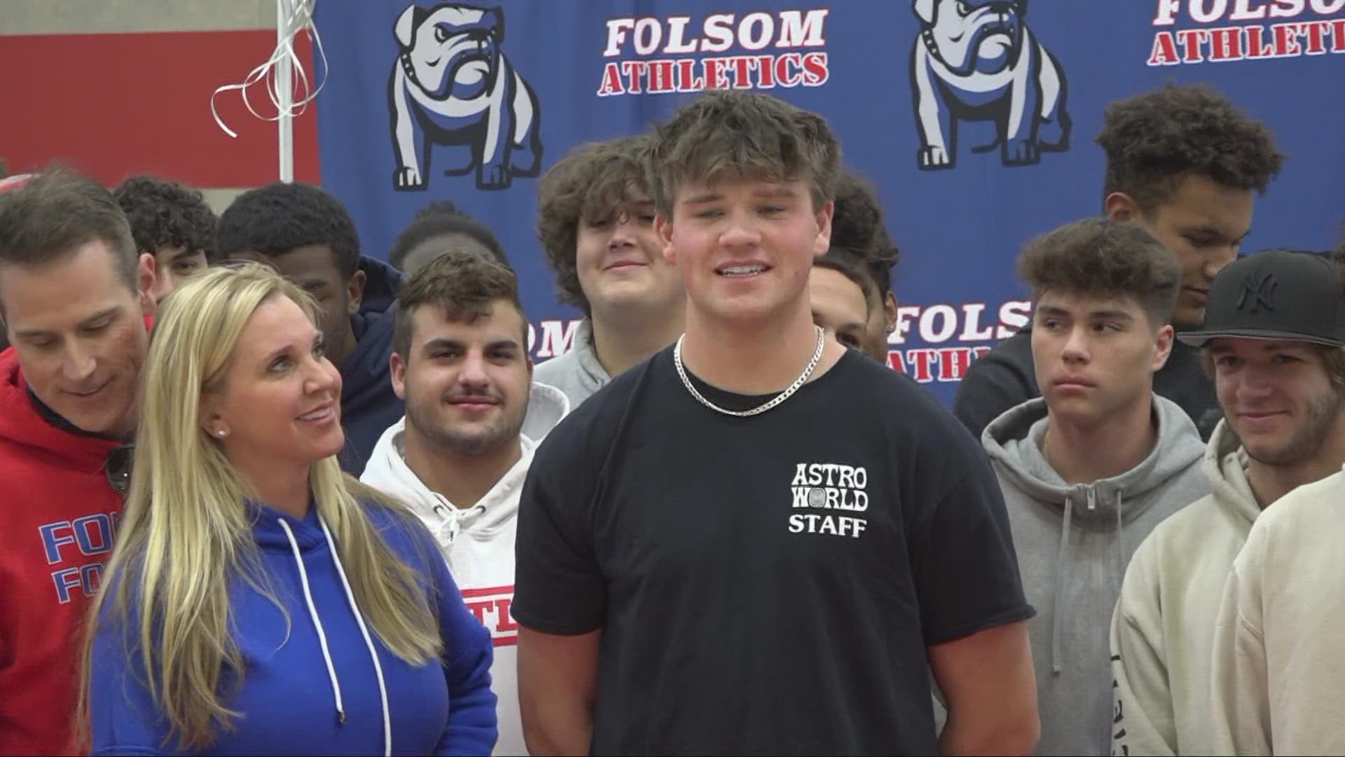 Walker Lyons of Folsom High School has been solidified as one of the top 100 high school football players in the nation, and he was presented with a jersey.