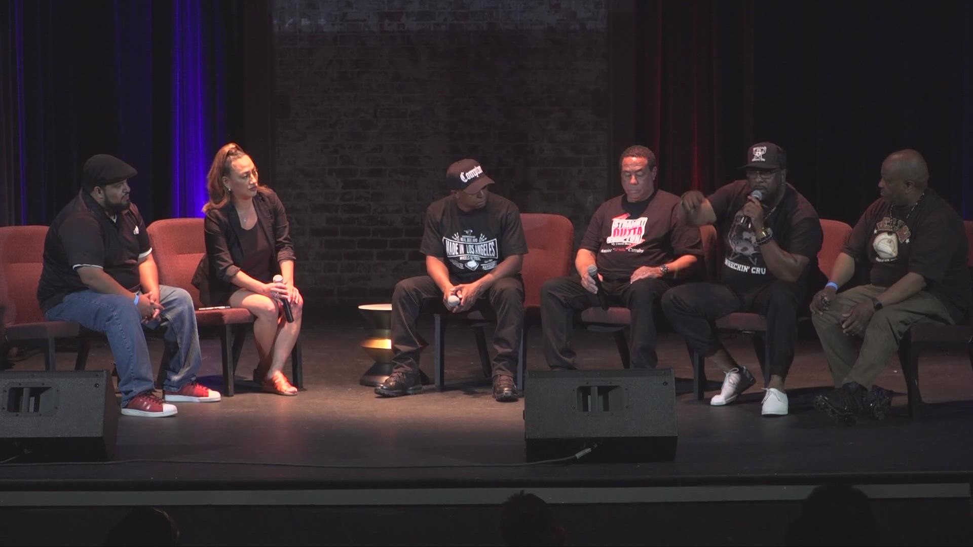 The event inside Oak Park’s Guild Theater brought members of the former hip hop group "NWA" and other rappers to talk about gun violence.
