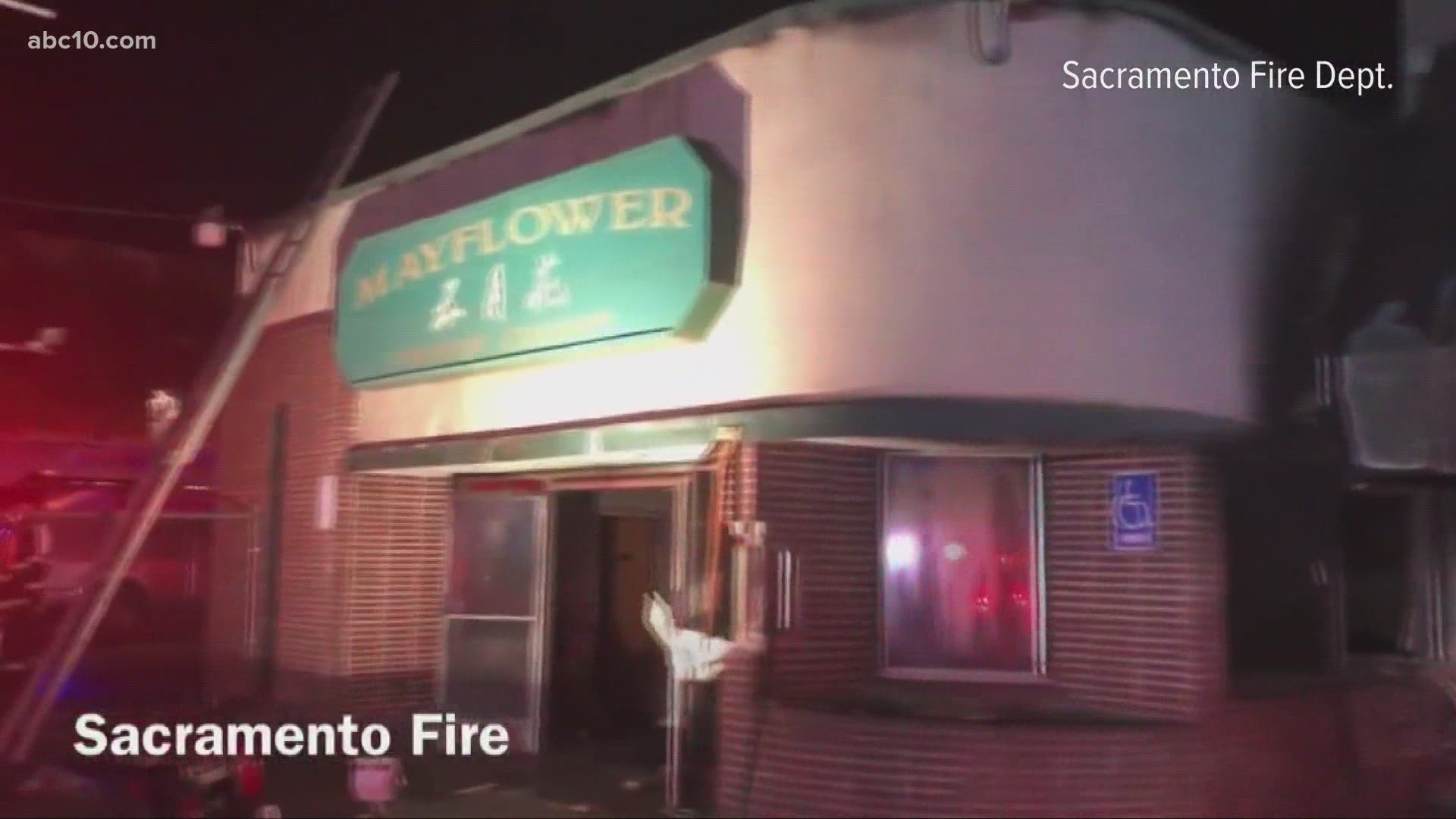 Firefighters said the person died in a two-alarm fire in the building that was once the 'Mayflower Chinese Cuisine' restaurant at Alhambra Blvd and L St.