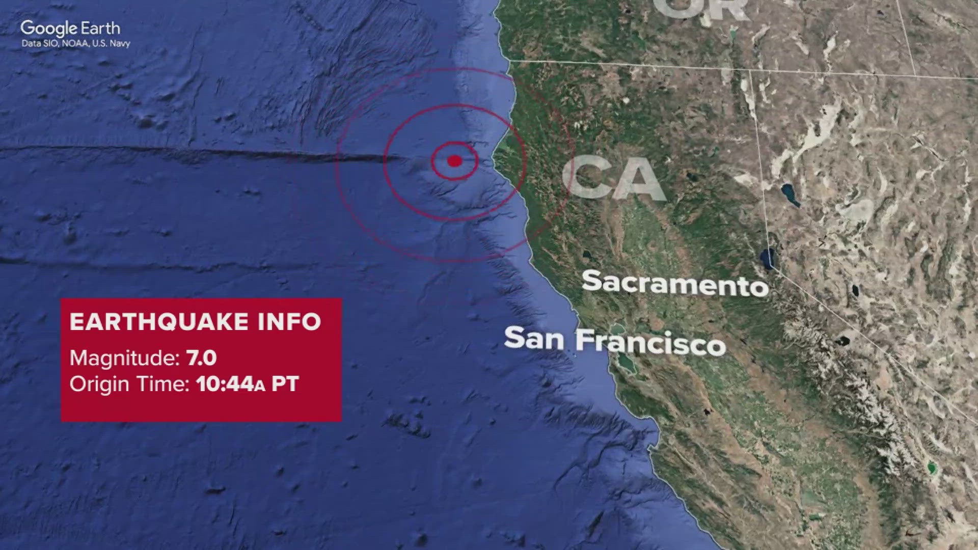 A preliminary magnitude 7.0 earthquake struck near Ferndale, California in Humboldt County. 