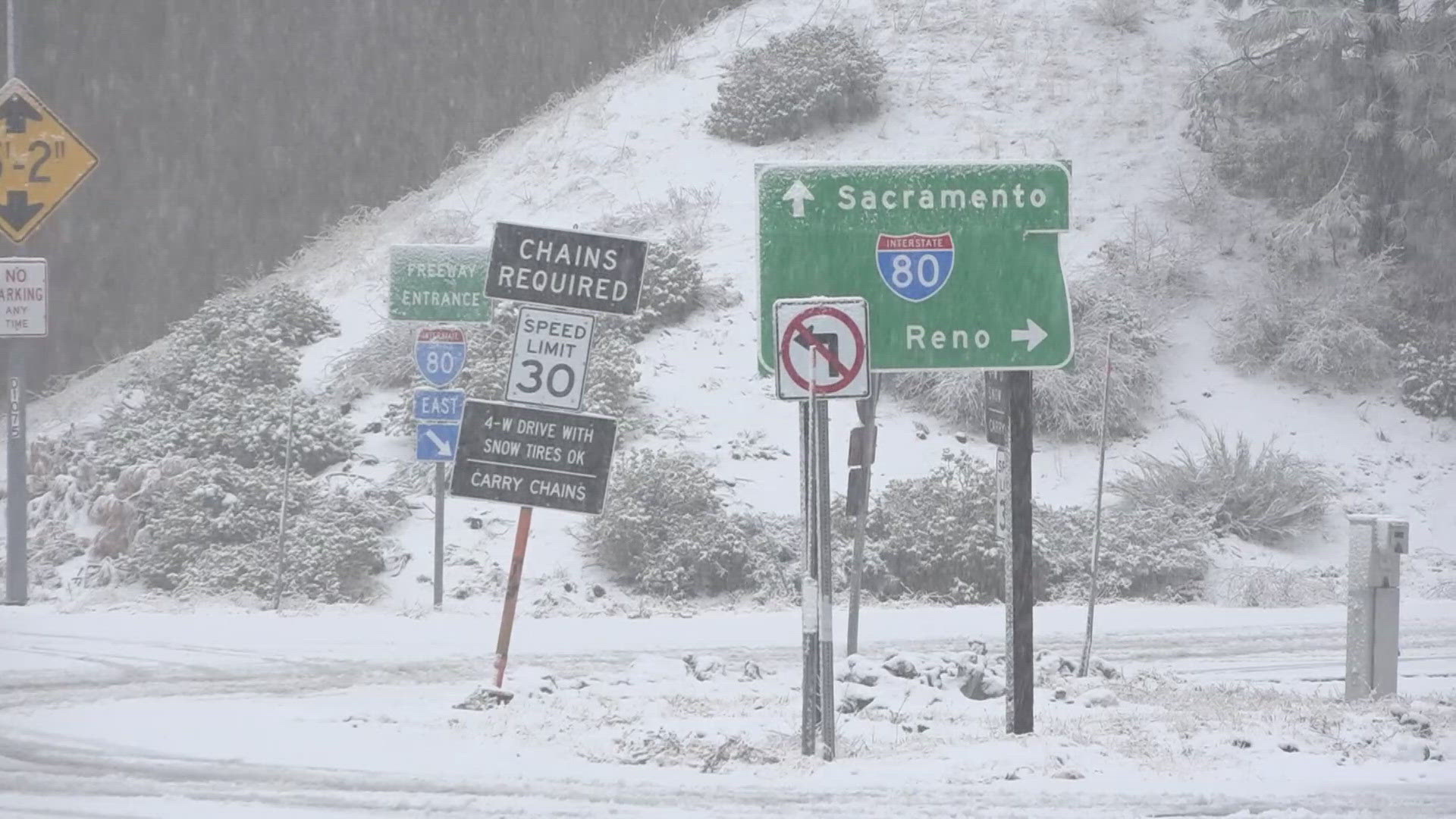 A bomb cyclone atmospheric river storm dumped snow in Northern California's Sierra Nevada Mountain range bringing travelers from across the region.