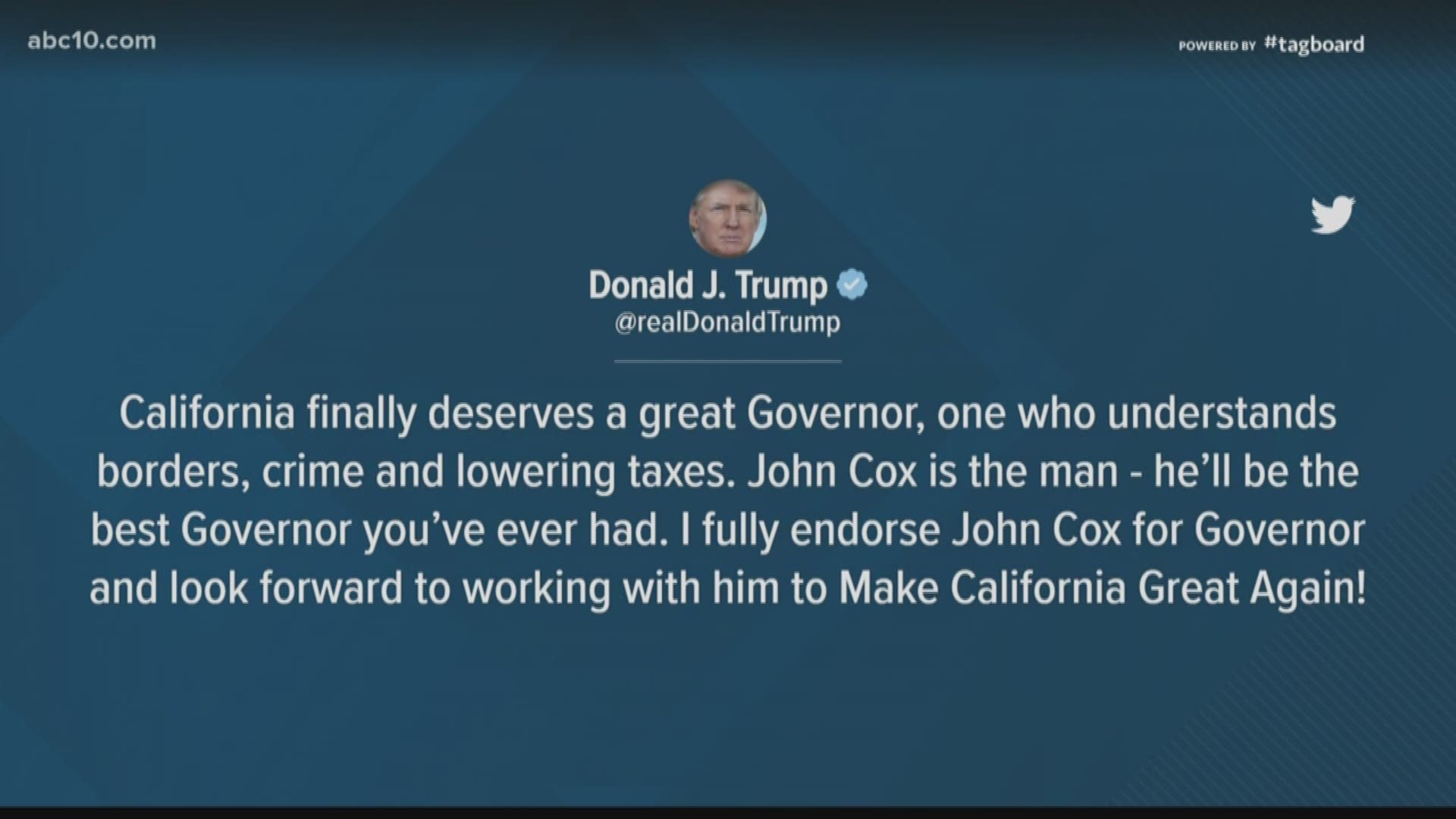President Donald Trump is backing San Diego businessman John Cox for California governor. (May 18, 2018)