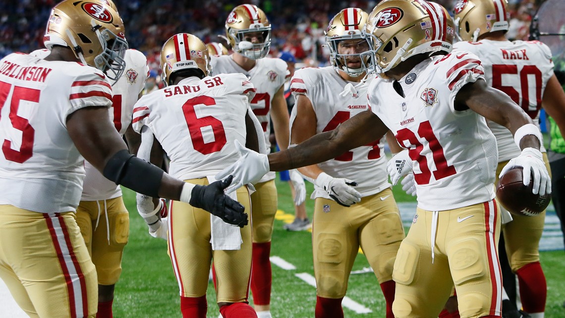 49ers build 28-point lead, hold on for 41-33 win over Lions - The San Diego  Union-Tribune