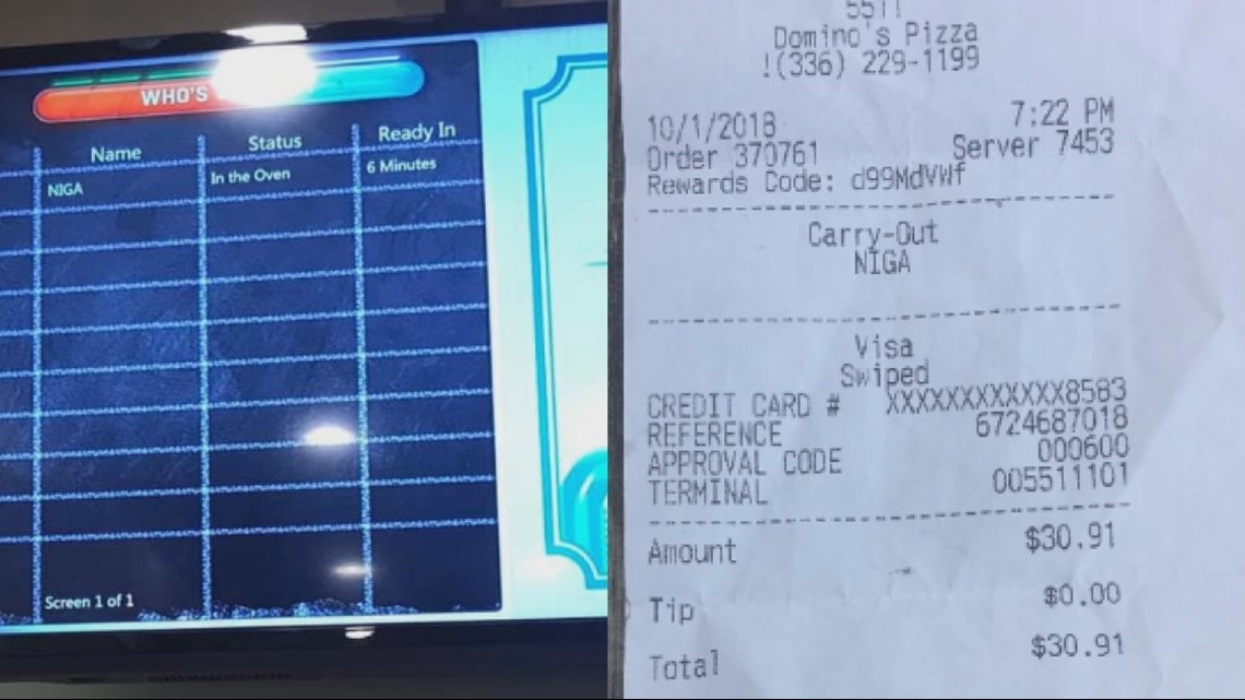Woman claims her Domino's receipt, order board labeled her the 'N' word