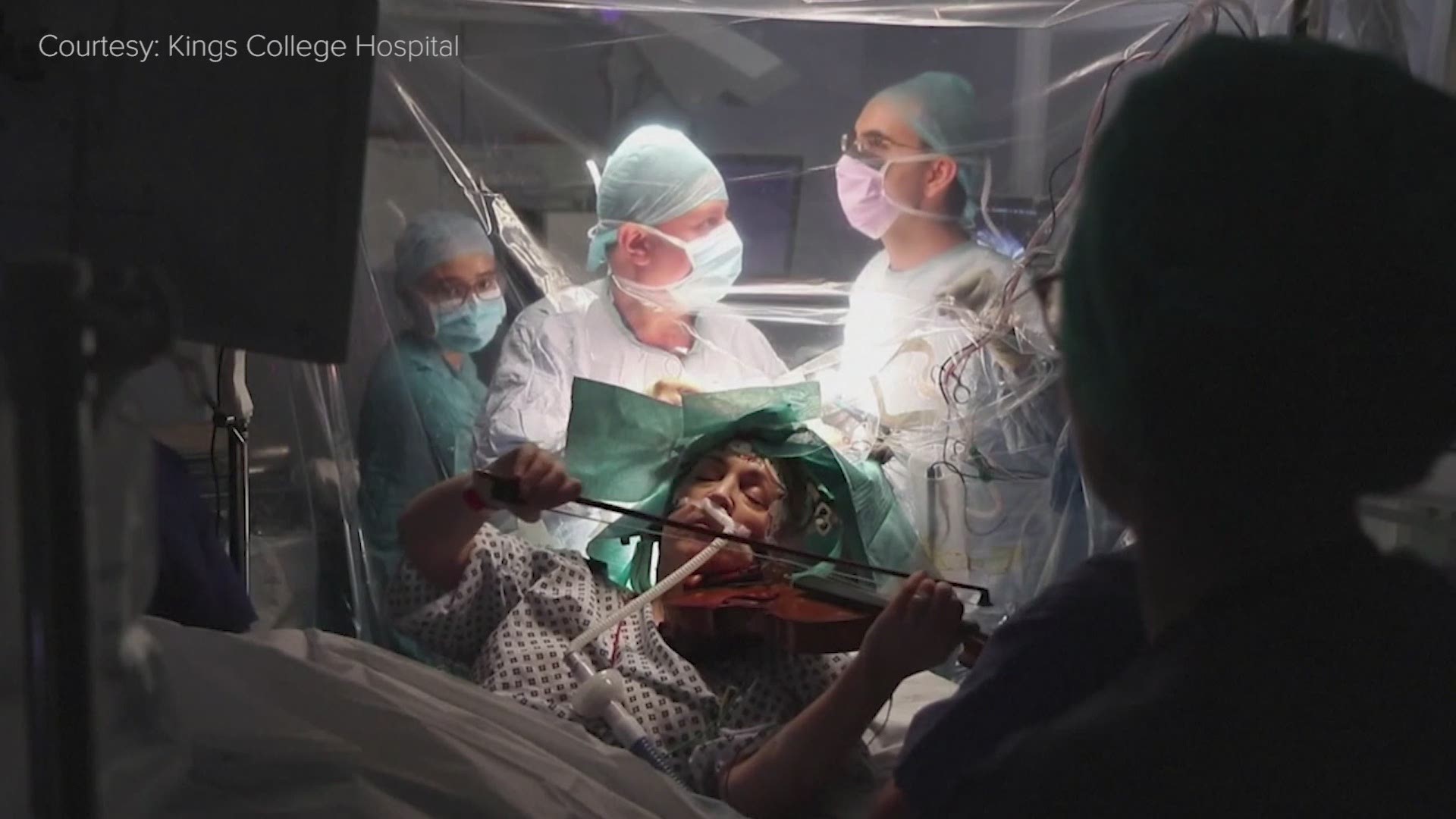 This video shows Dagmar Turner, 53, playing the violin while surgeons removed a tumor from her brain.
