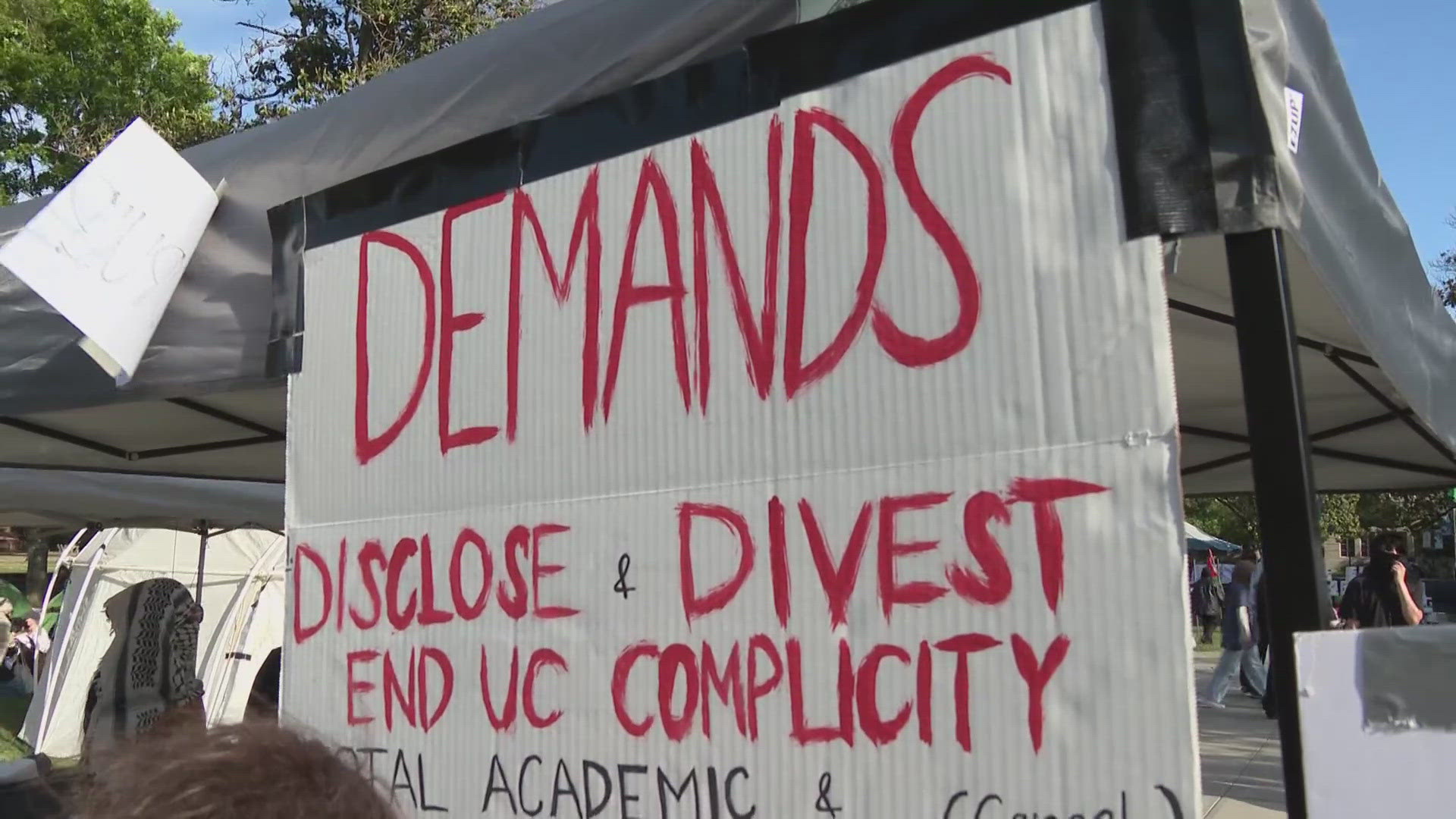 The group listed its demands of the university on it’s front entrance, chief among them that the university divest in Israel and the war in Gaza.